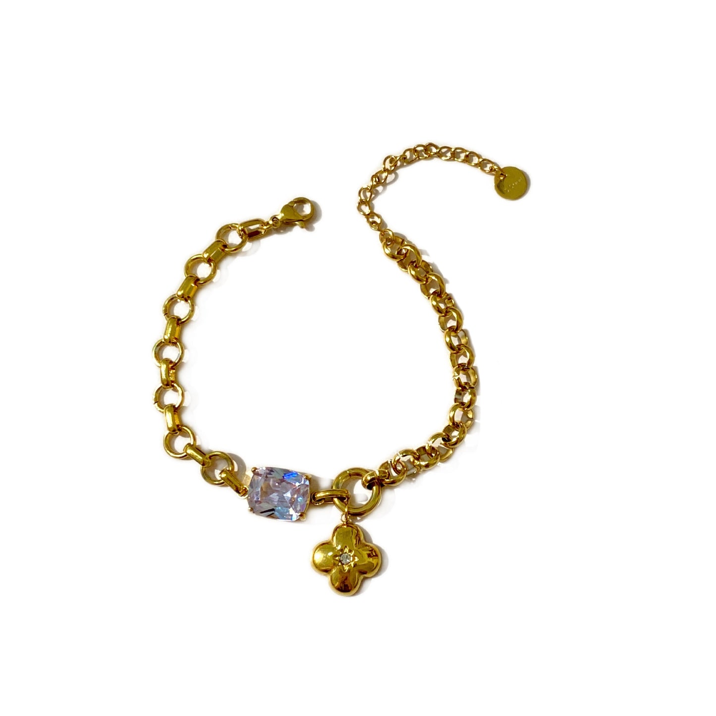 Minimalist Four-Leaf Clover Geometric Stainless Steel Inlaid Rhinestone Bracelet for Women