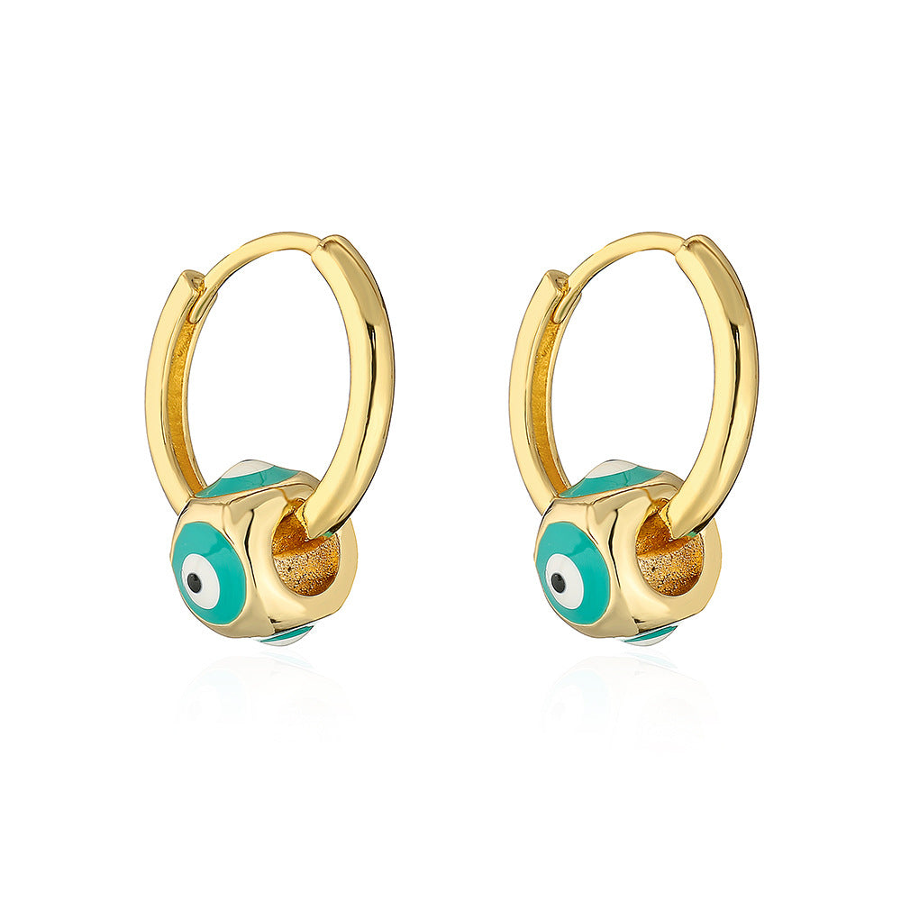 Vintage Evil Eye Geometric Earrings in Copper with Gold Plating and Enamel Finish for Women