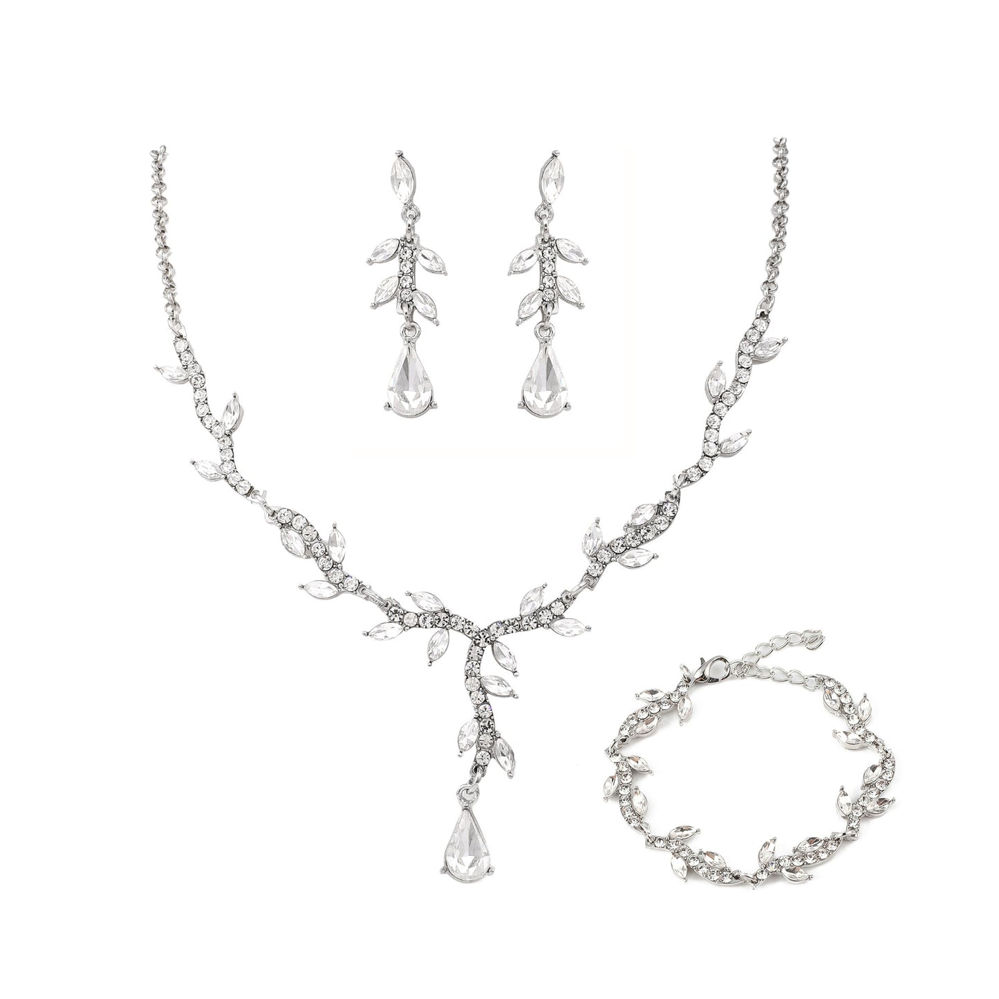 Natural Style Water Drop Shaped Alloy Necklace Set with Rhinestone Inlay for Women Featuring O-Chain, Earrings and Bracelet