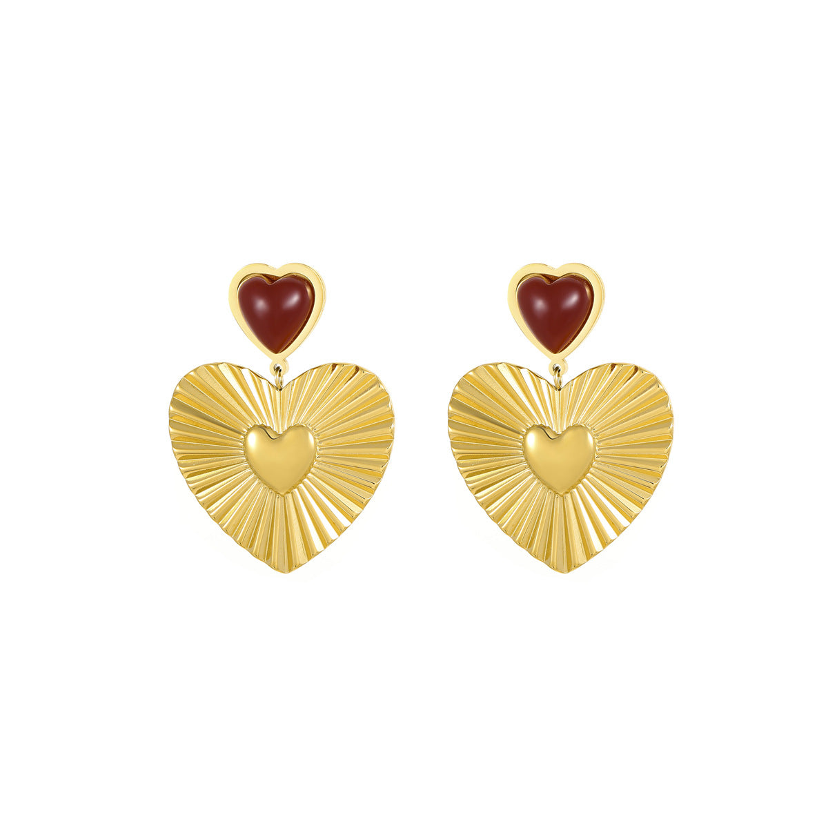 Pendientes de acero inoxidable bañados en oro de 18 quilates con forma de corazón para mujer, estilo "Fashion OL"