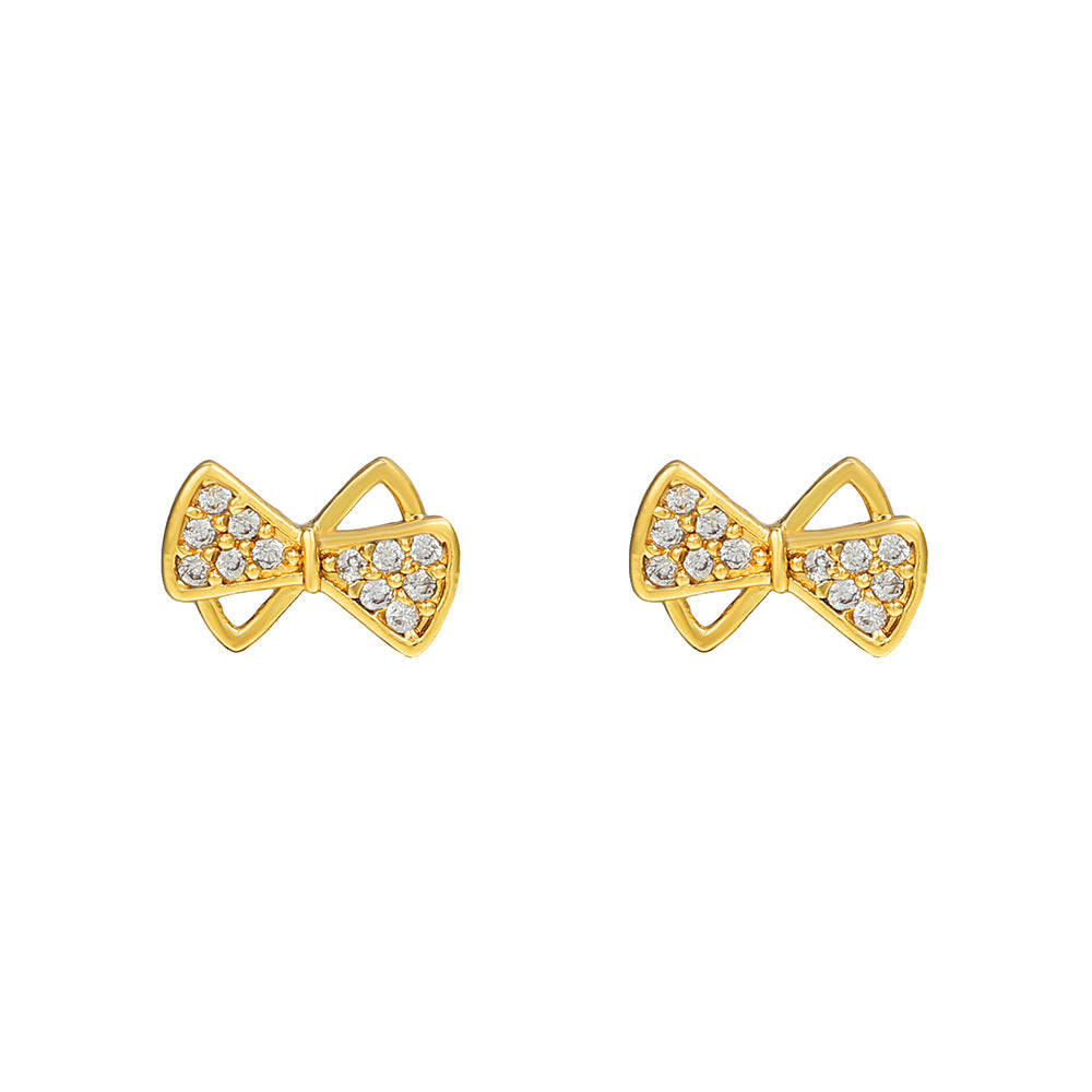 Orecchini a perno da donna a forma di farfalla, ape, croce e cuore in lega con intarsio di strass e finitura galvanica, stile fresco e minimalista