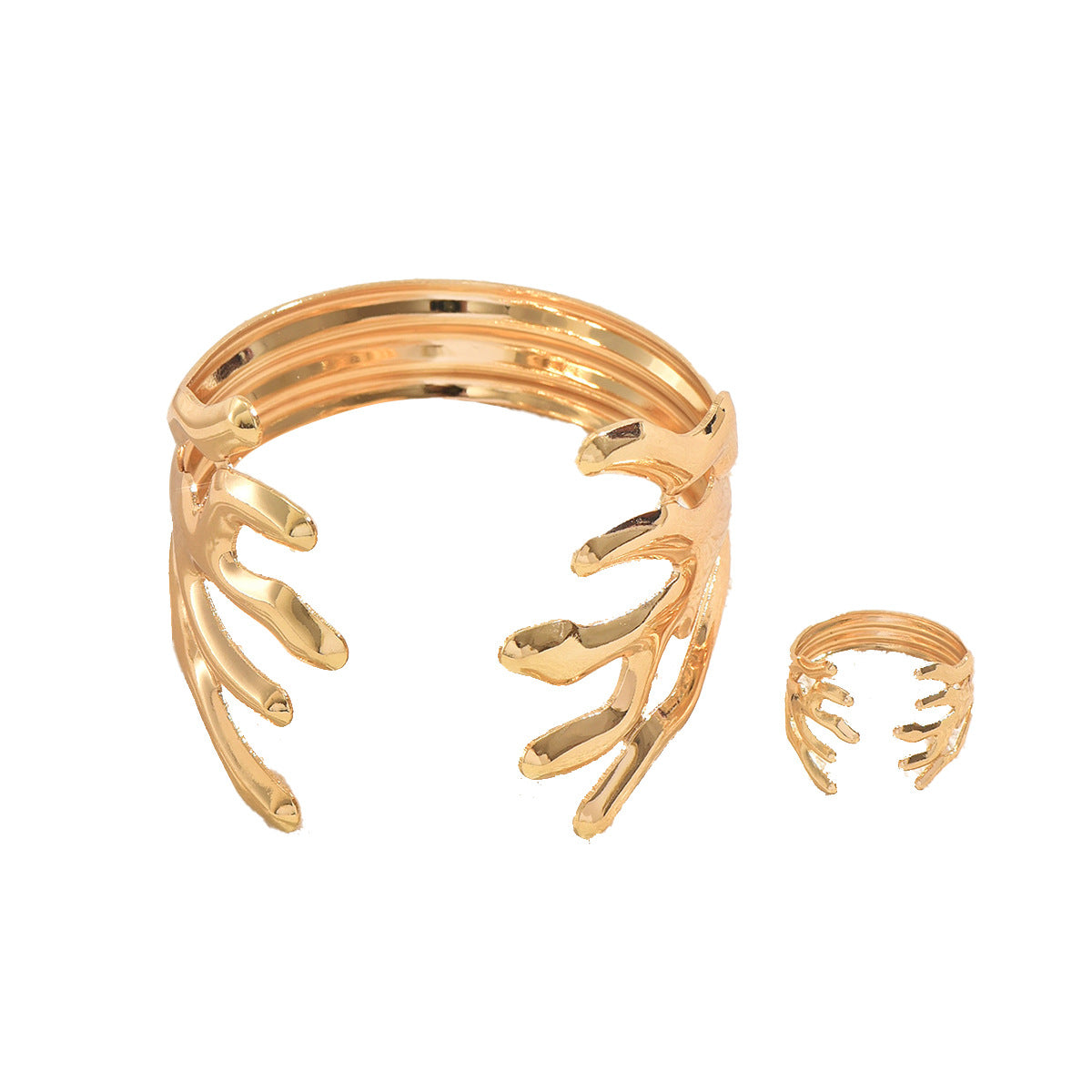 Conjunto de Pulseras de Aleación de Zinc Electrochapado con Diseño de Coral Geométrico y Anillo Abierto para Mujer Accesorio de Moda