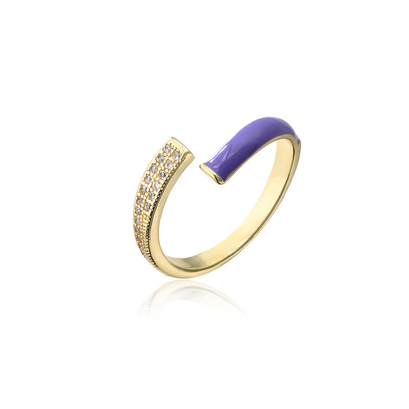 Geometric Gold Plated Brass Drip Oil Cubic Zirconia Inlay Ring for Women