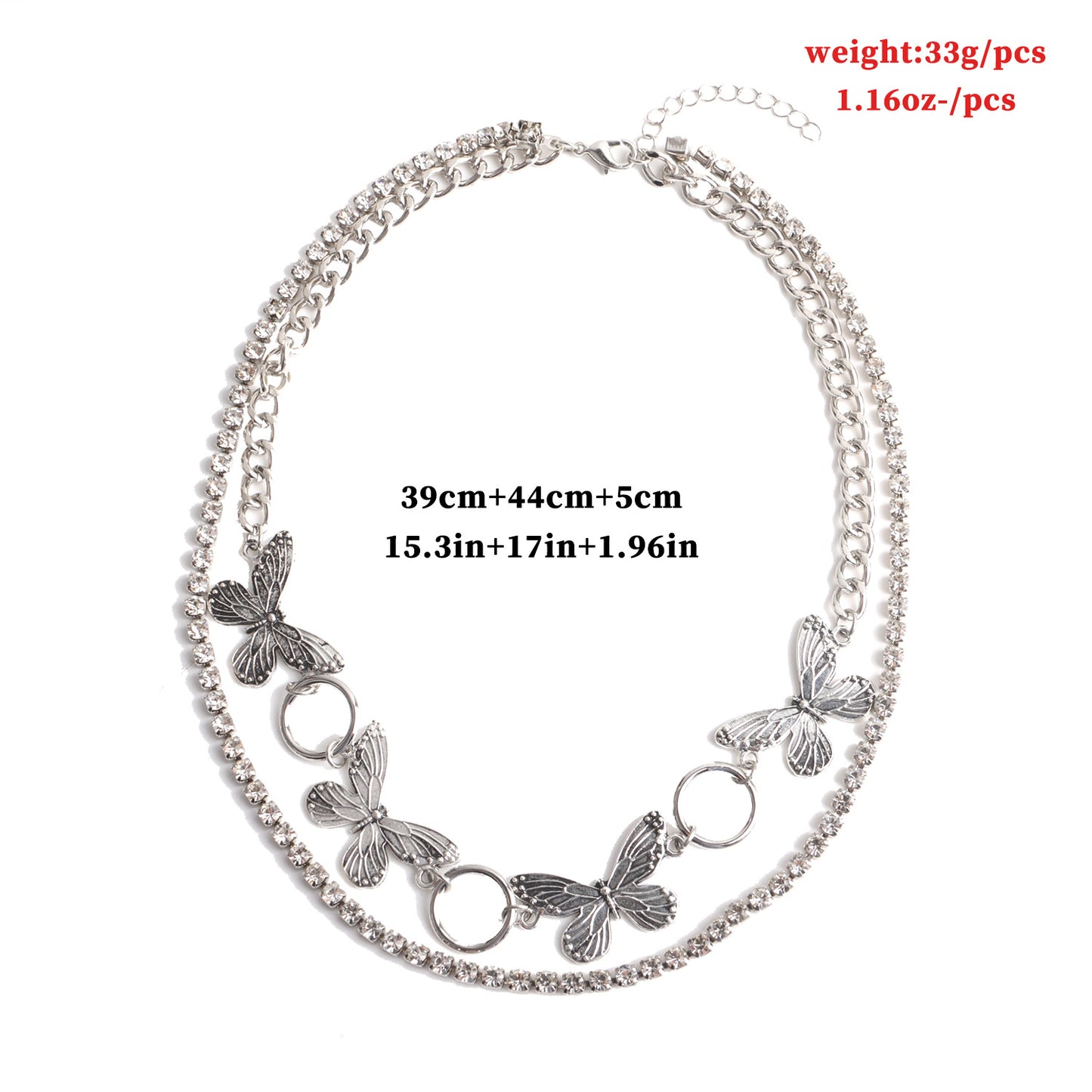 Vintage Style Butterfly-Shaped Alloy Necklace with Rhinestone Inlay and Plated Finish for Women