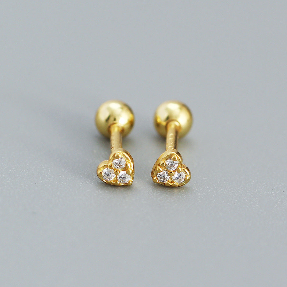 Dulces aretes minimalistas de plata esterlina 925 con incrustaciones de corazón de diamantes de imitación para mujer