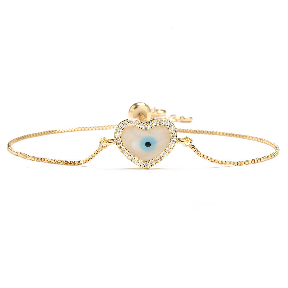 Minimalist Geometric Evil Eye Bracelet Copper 18K Gold Plated Rhinestone Enamel Adjustable Women Jewelry