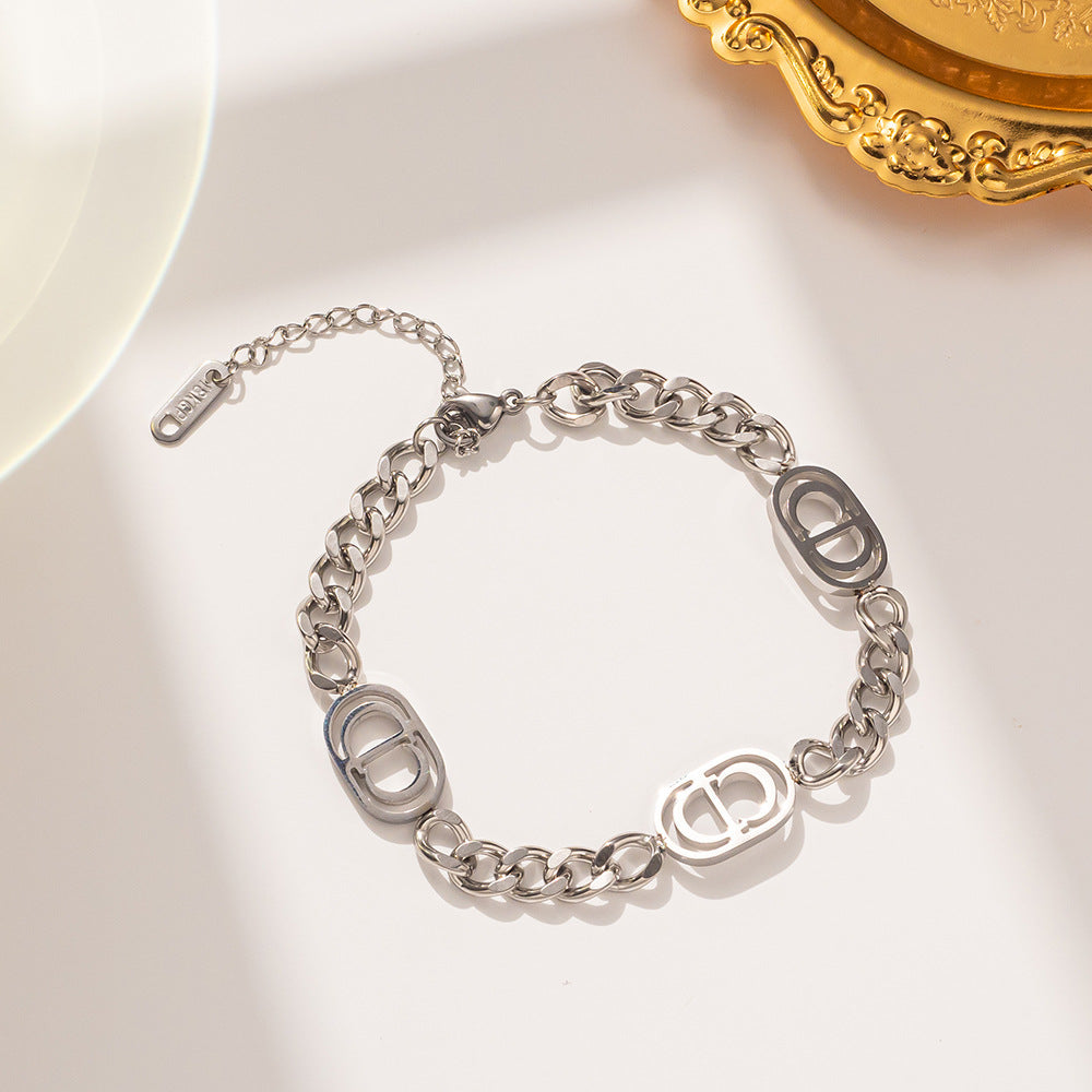 Minimalist Hip Hop Titanium Steel Cuban Link Bracelet with Gold Plating for Women