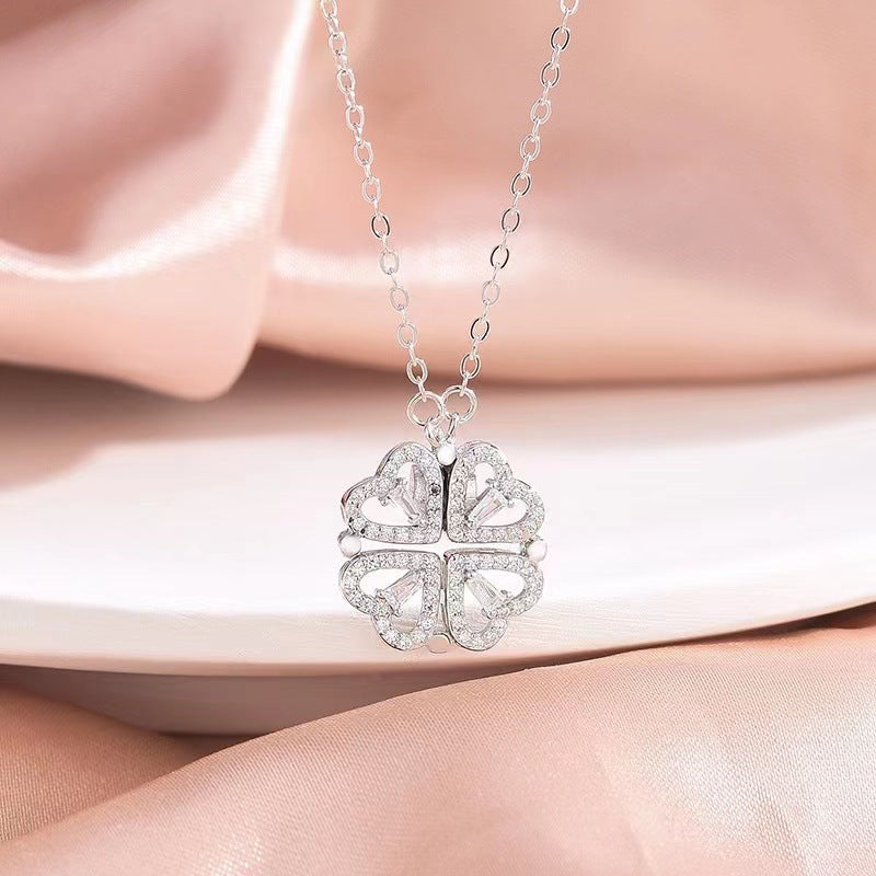 Minimalist Floral and Heart-Shaped Titanium Steel Plated Necklace for Women with O-Chain, Elegant Clavicle Chain