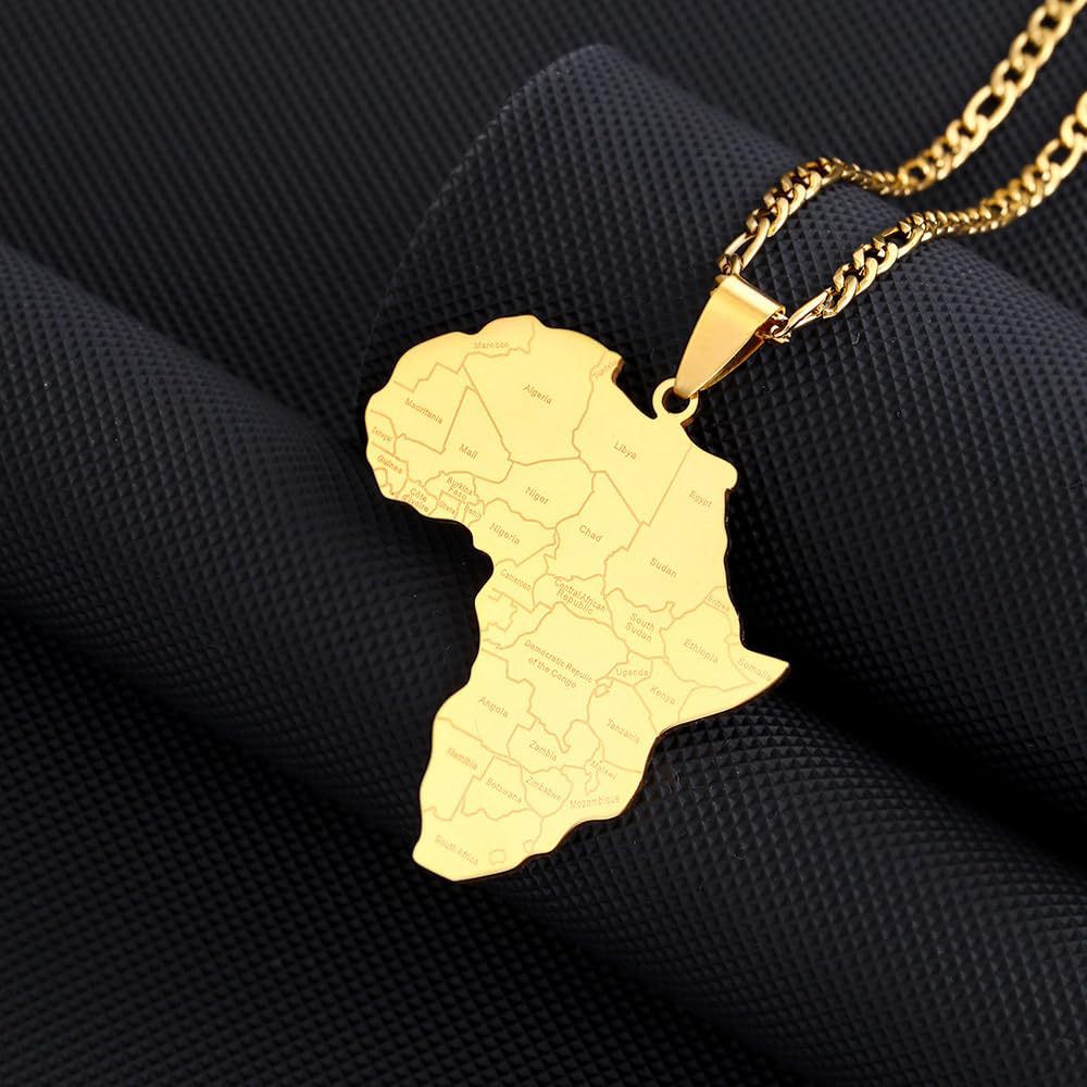 Minimalist African Map Pendant Necklace in Stainless Steel with Titanium Steel Charm and Electroplated Finish for Unisex Wear