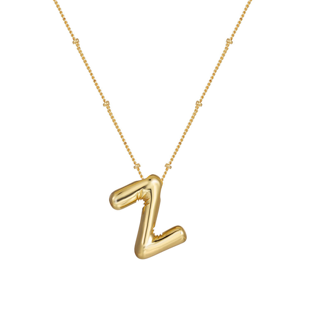18K Gold Plated Heart Letter Necklace Minimalist Polished Brass Pendant Cable Chain for Women