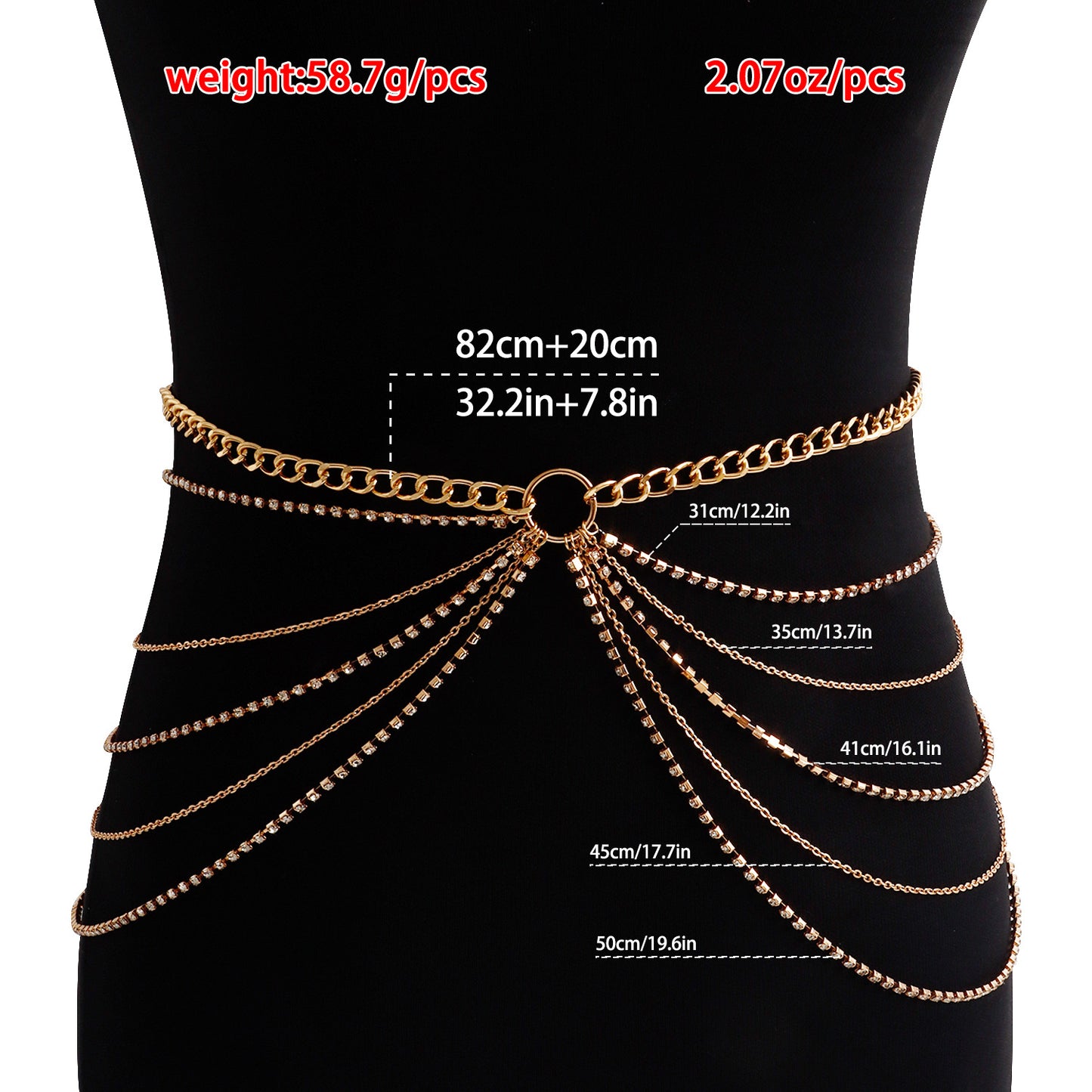 Punk Casual Geometric Rhinestone Multi-layer Tassel Body Chain for Women