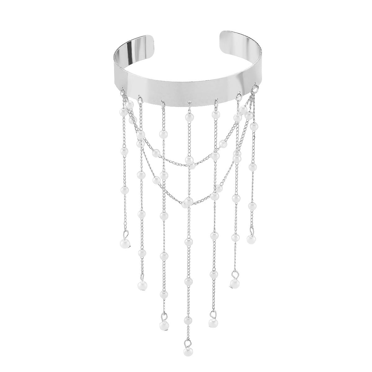 Bracciale con perle a frange bohémien per donna con base in ferro placcato e perle finte