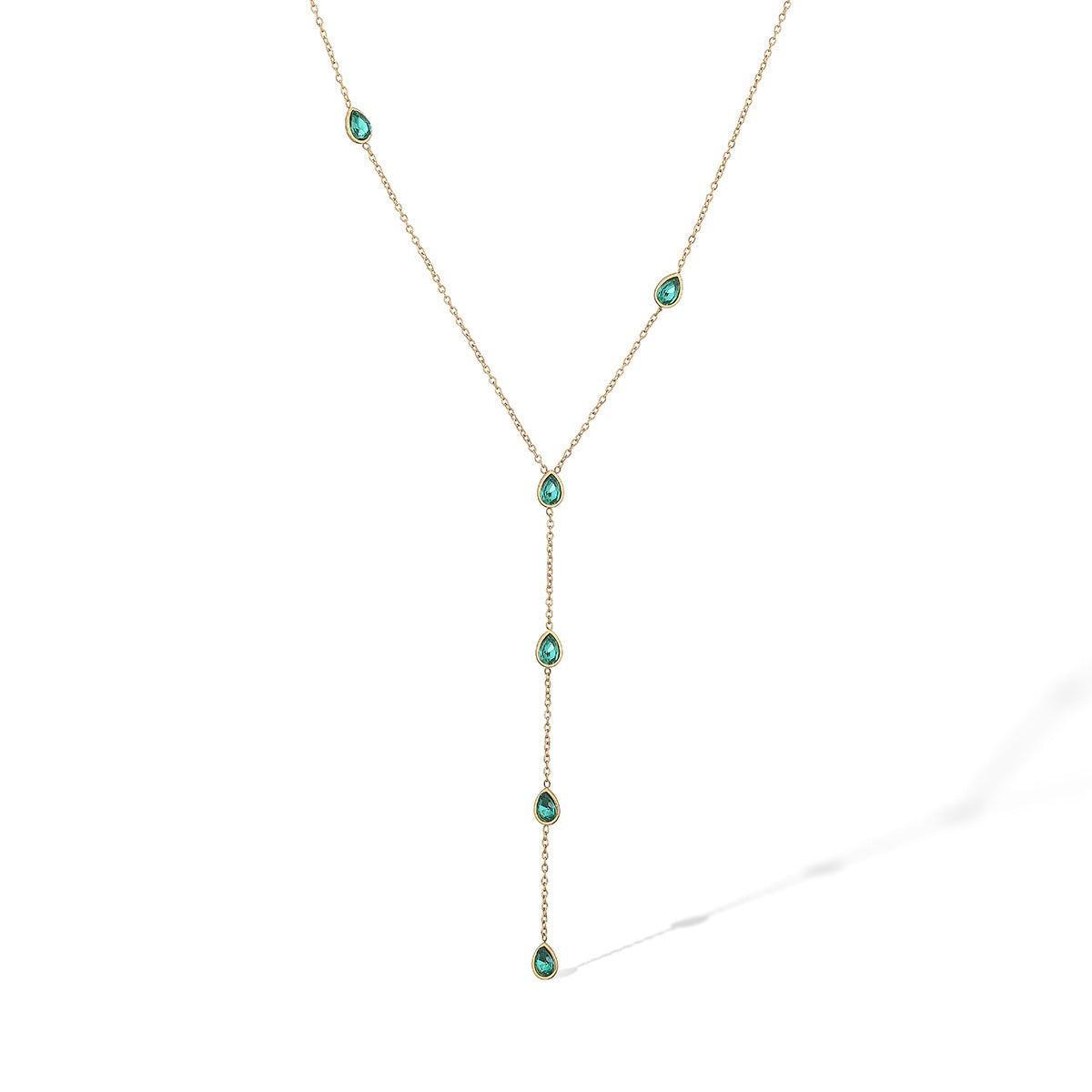 Minimalist Geometric Y-Shaped Stainless Steel Necklace for Women with 18K Gold Plating and Zircon Inlay