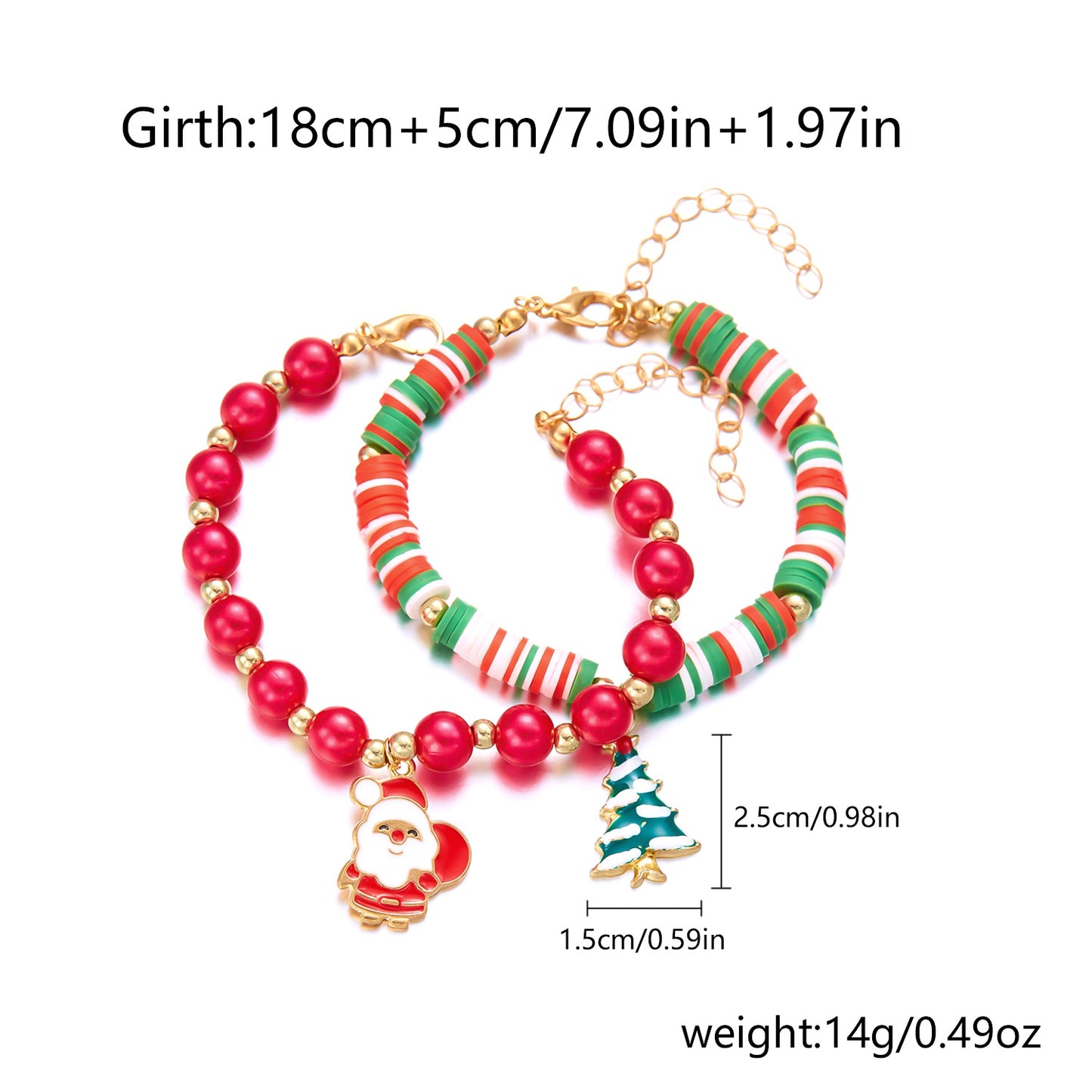 Pulsera de Abalorios de Navidad Hecha a Mano con Abalorios de Aleación de Zinc de Papá Noel y Árbol para Mujer