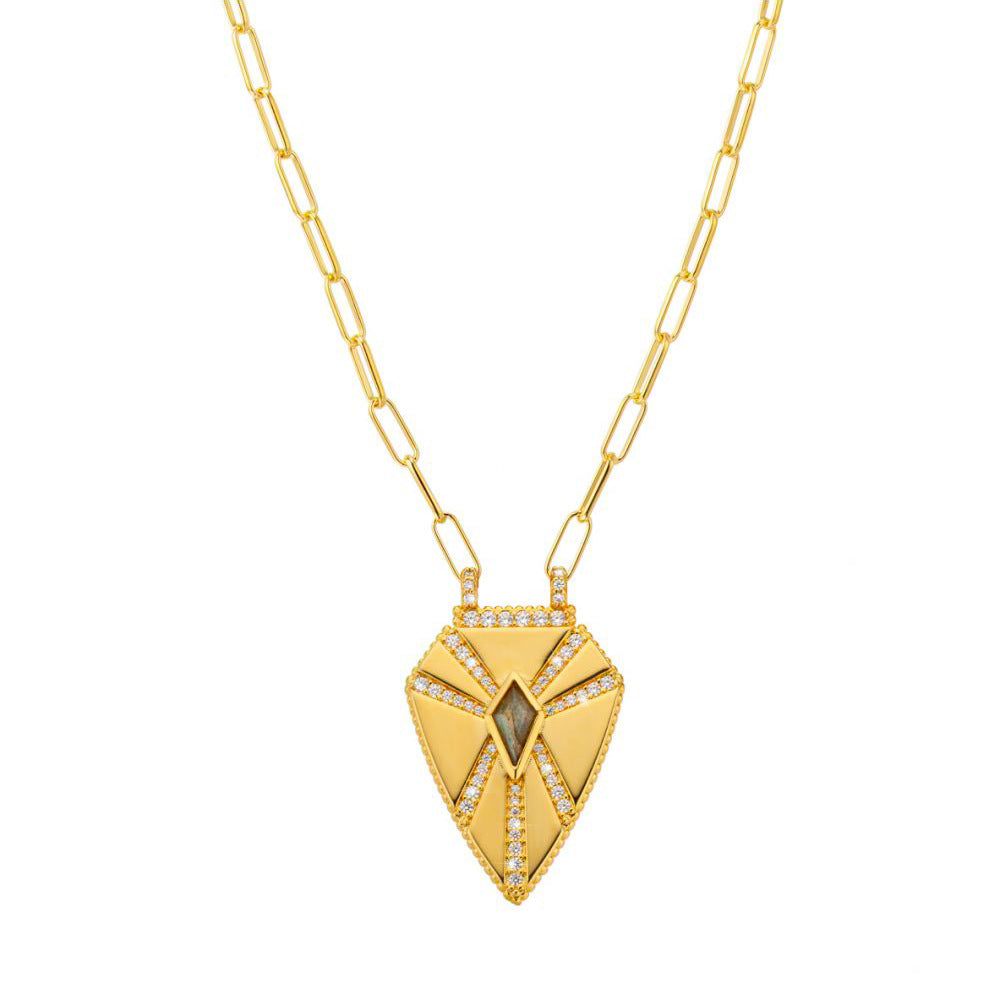 Minimalist Tarot Card Pendant Necklace for Women with Enamel Finish and Zircon Inlay on Gold-Plated Copper Chain