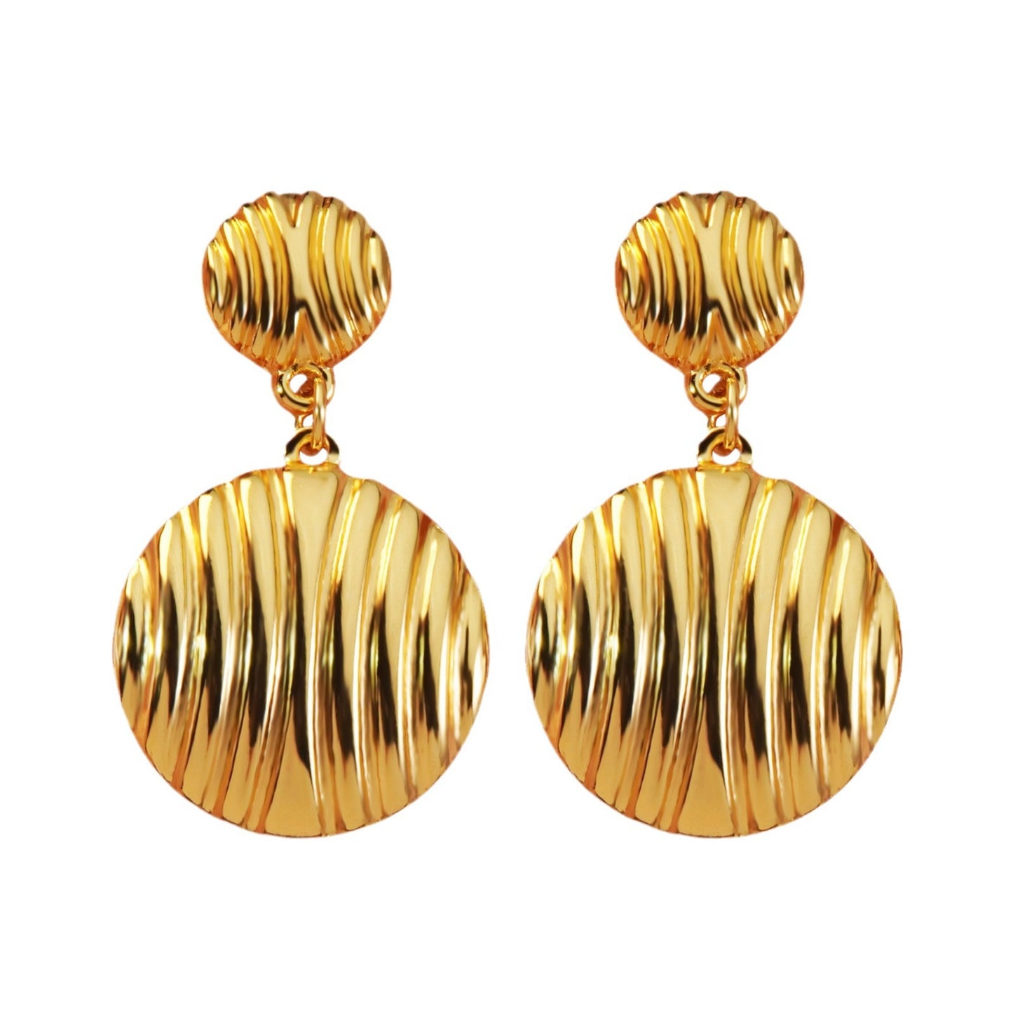 Luxury Elegant Round Striped Geometric Titanium Steel Plated Drop Earrings for Women