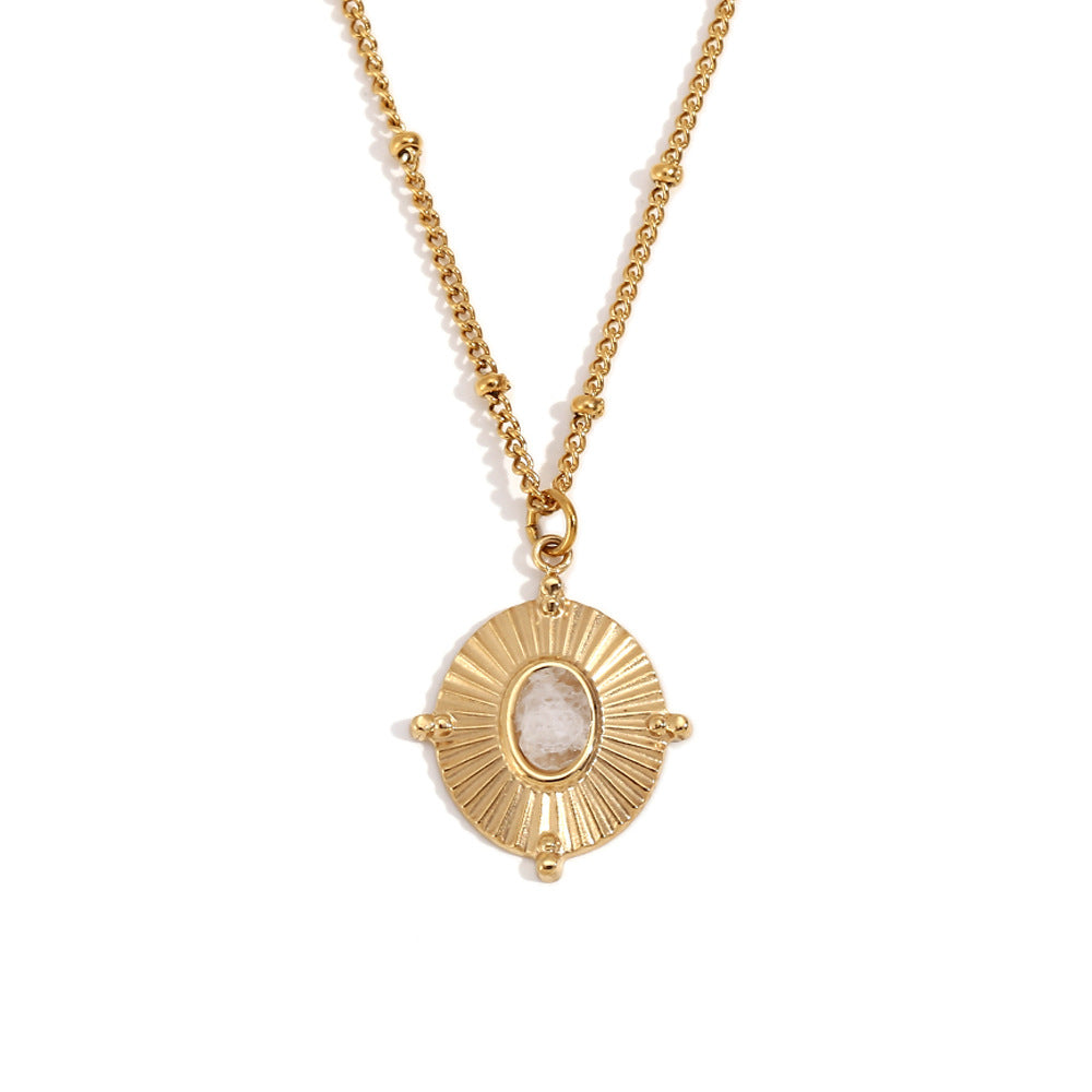 Collana con ciondolo ovale in cristallo bianco in acciaio inossidabile placcato oro 18 carati con geometria minimalista per donna