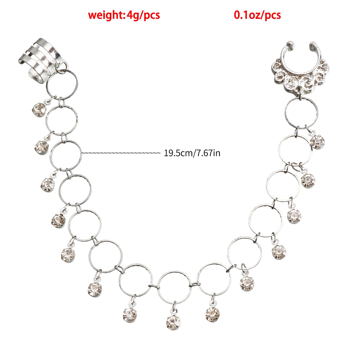 Ethnic Geometric Rhinestone Tassel Nose Ring Plated Alloy Body Jewelry