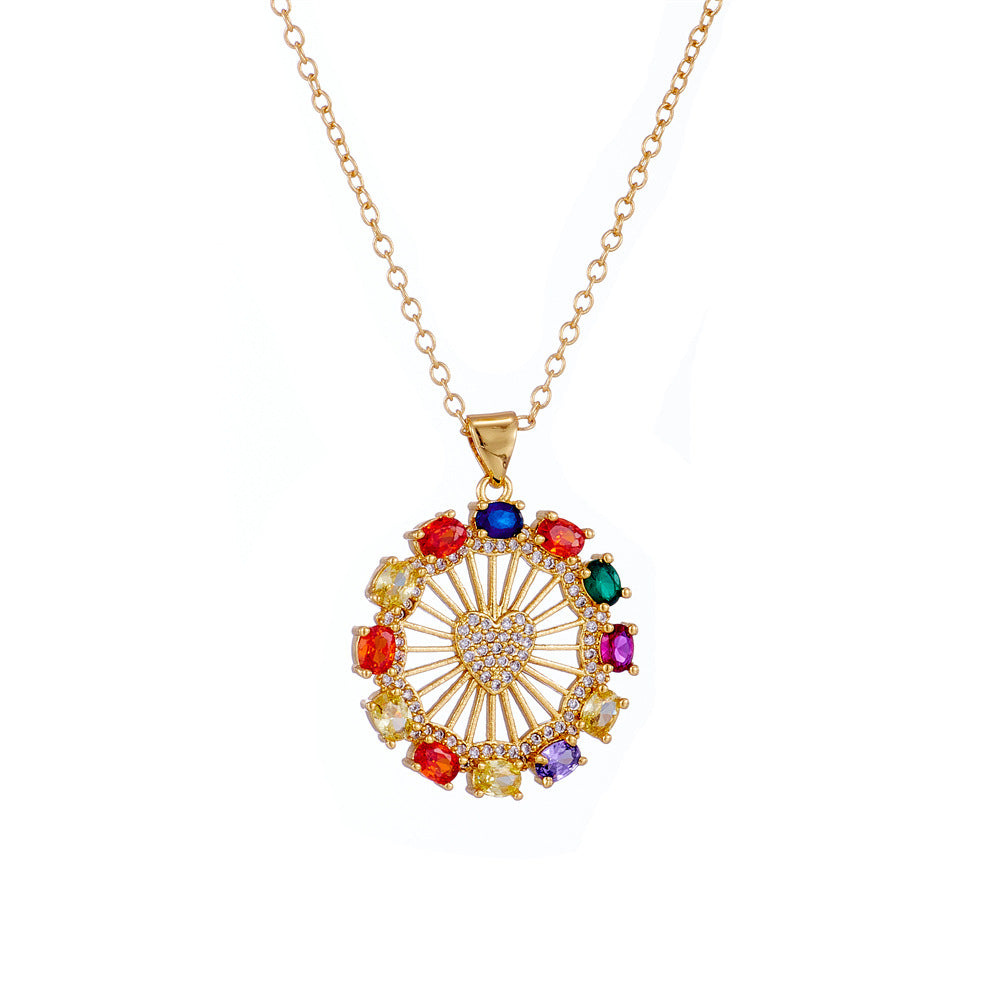 Collana con ciondolo a cuore geometrico in zircone AAA di lusso in rame placcato oro 18 carati