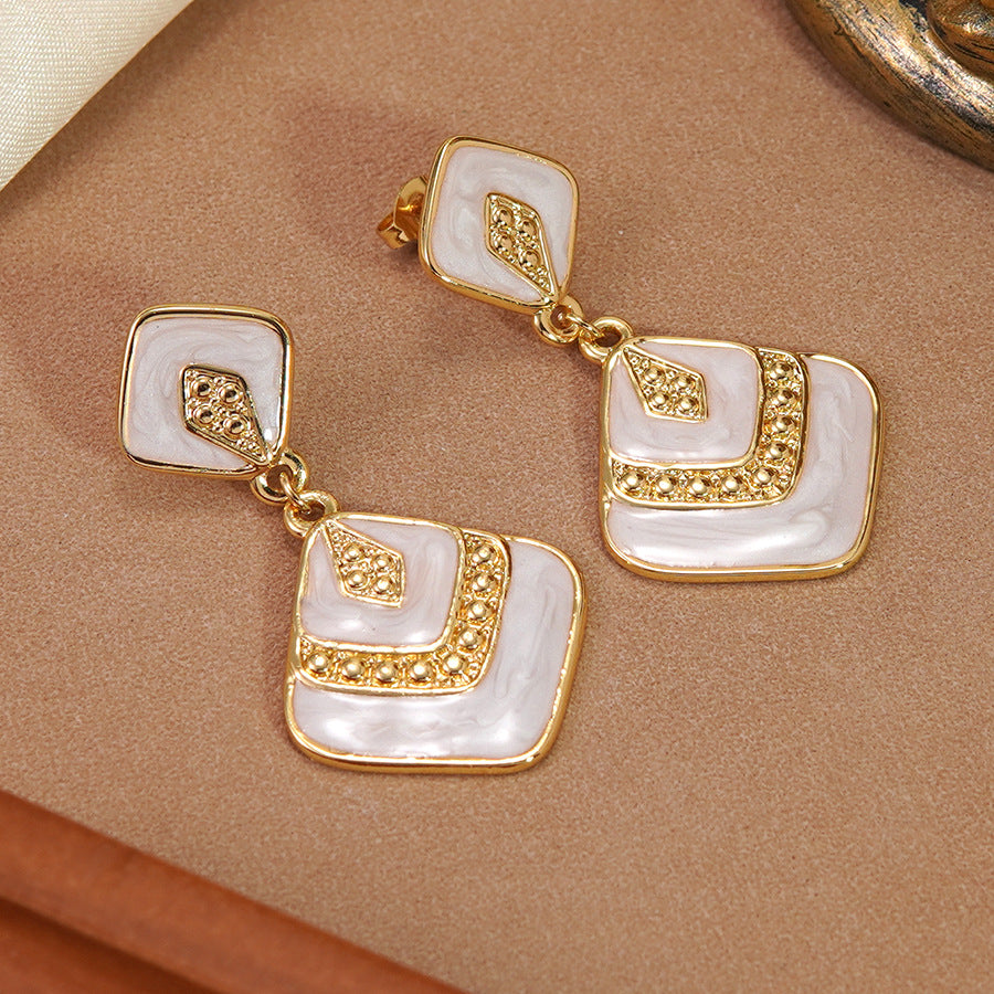 Elegant Geometric Square Drip Oil Stainless Steel Earrings