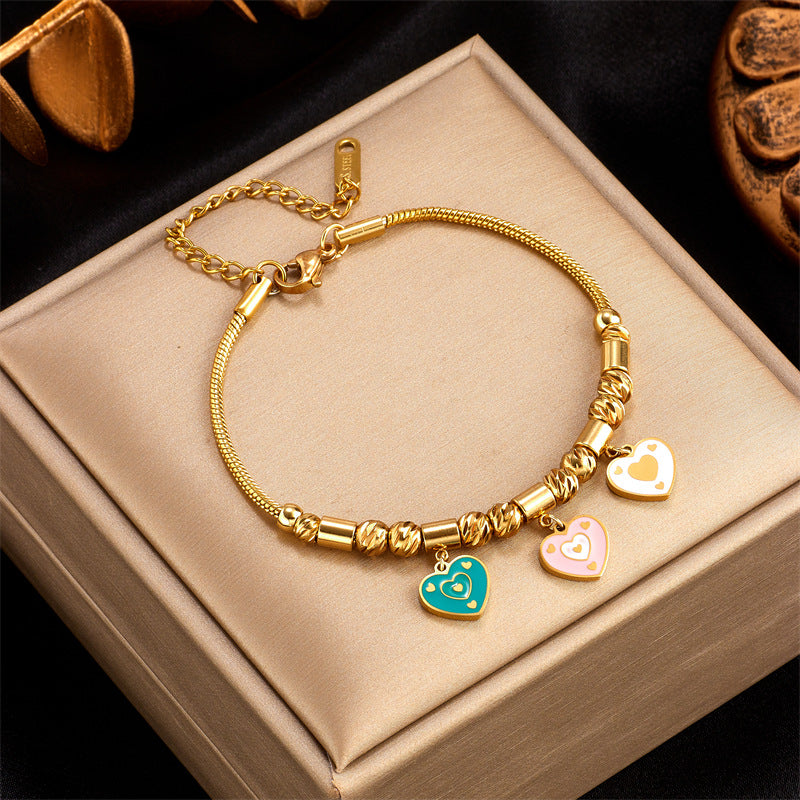 Pulsera Minimalista de Moda con Colgantes de Corazón Incrustado de Diamantes de Imitación, Perla, Mariposa y Serpiente en Cadena de Acero Inoxidable Chapada en Oro