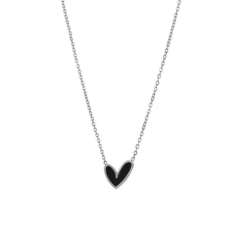 Minimalist Heart-Shaped Mother-of-Pearl Pendant Necklace for Women in Titanium Steel with O-Chain and Geometric Design