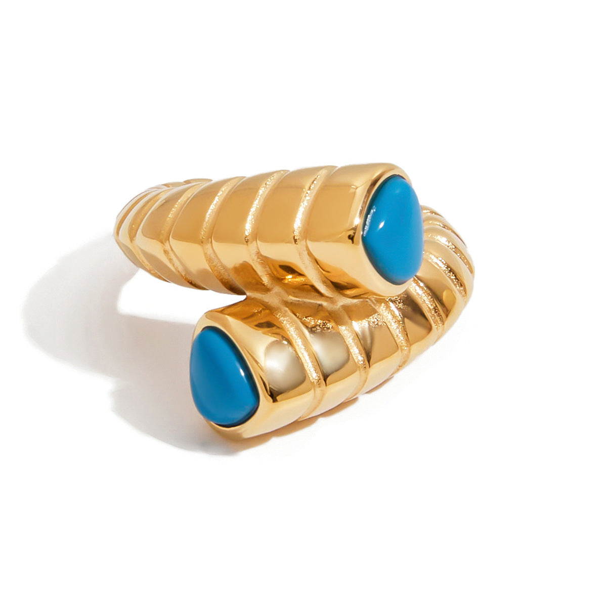 Anillo de Acero Titanio Incrustado con Turquesa Vintage para Mujer Forma Geométrica Electrochapado Hipoalergénico Accesorio de Moda