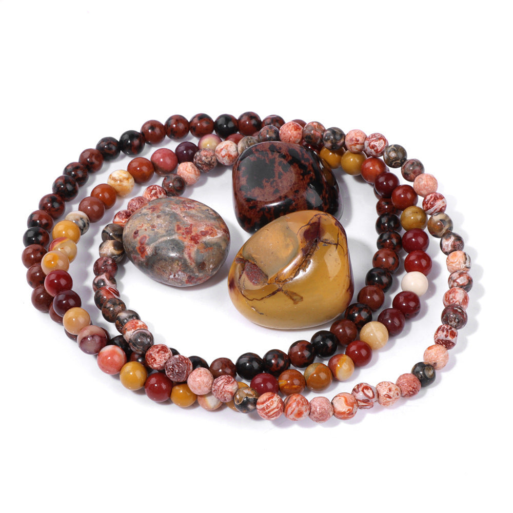 Vintage Geometric Stone Beaded Bracelet Set Unisex Meditation Raw Stone Stress Relief Hand Jewelry