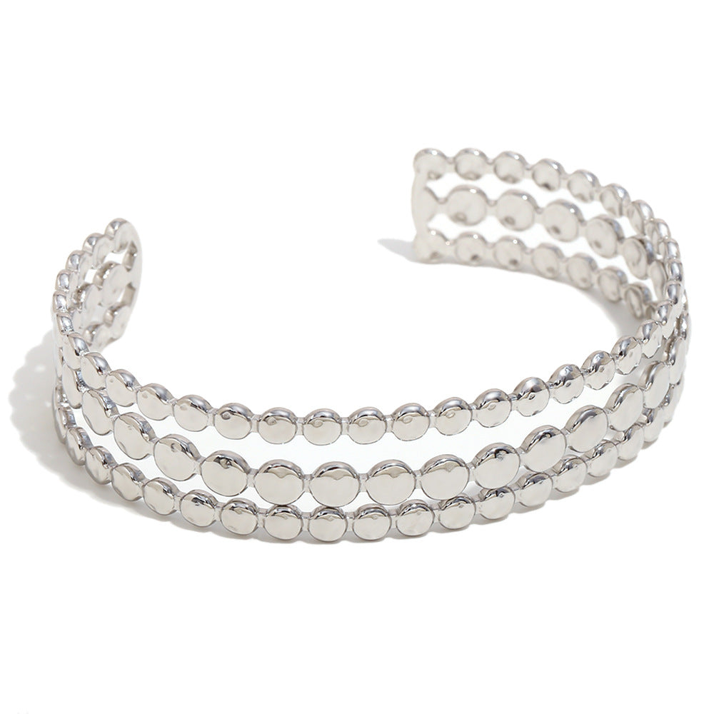 Minimalist Geometric Stainless Steel Plated 18K Gold Three-Layer Round Bangle for Women