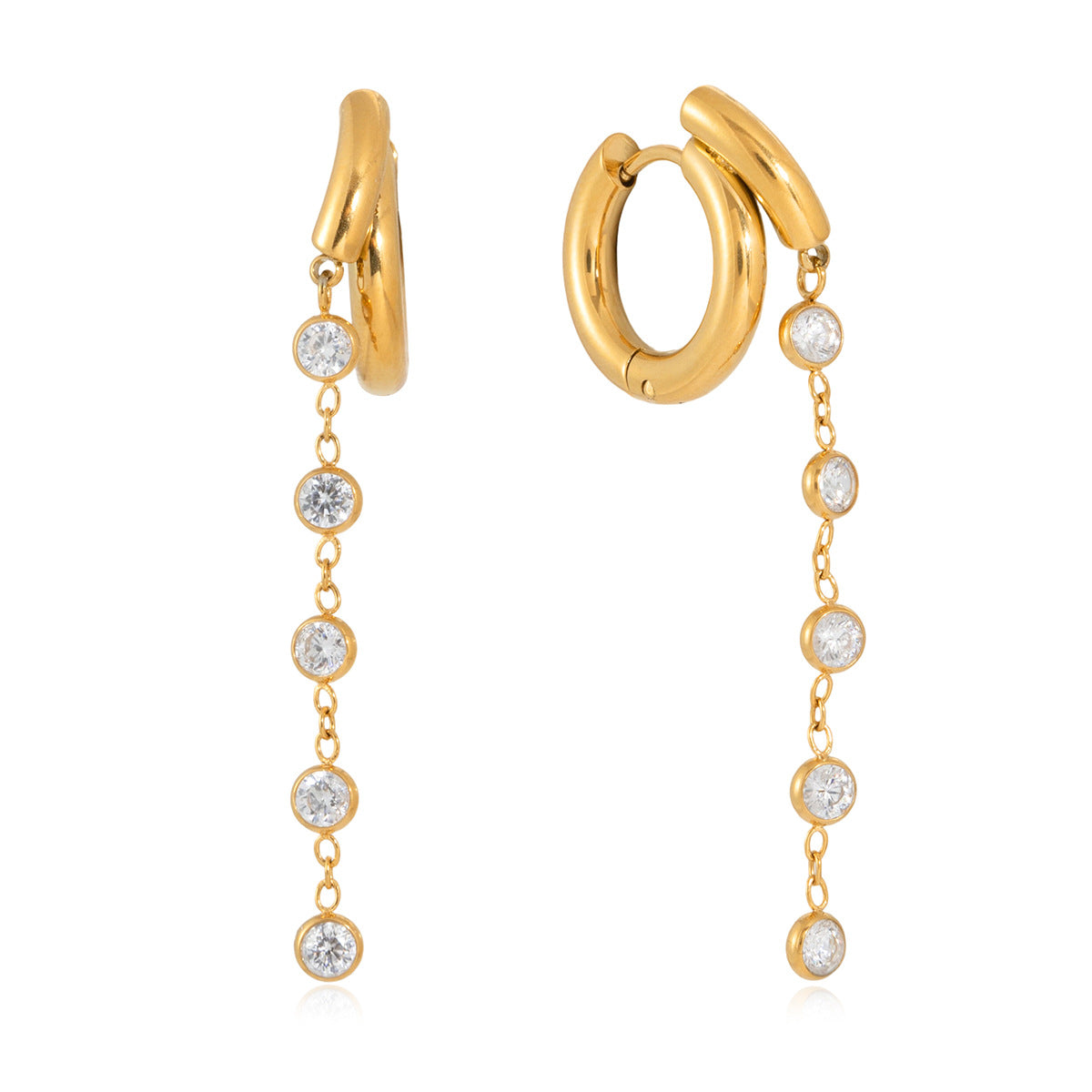 Elegant Geometric Stainless Steel Plated Cubic Zirconia Tassel Earrings for Women