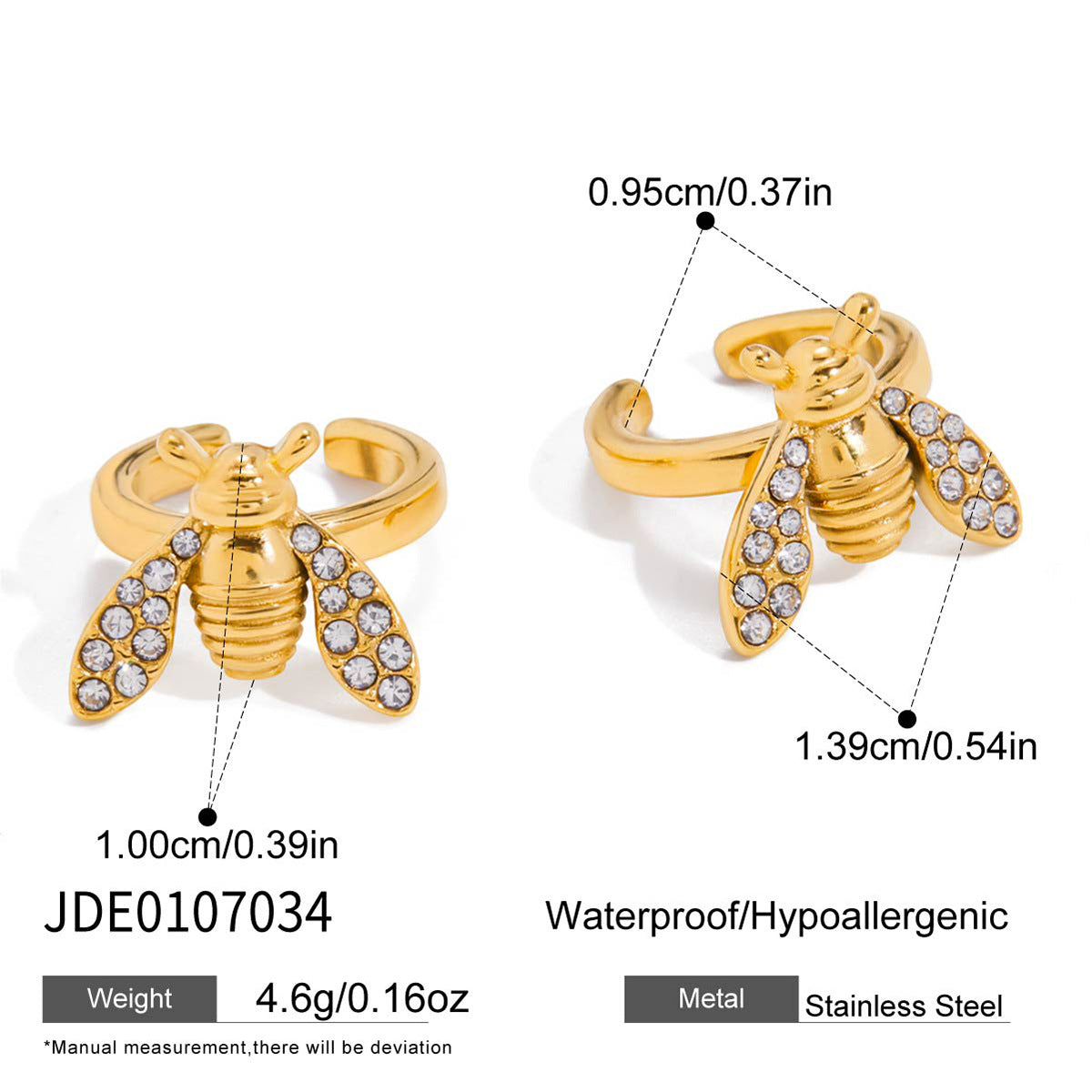 Conjunto de collar con colgante de abeja de acero inoxidable a la moda con temática de insectos, pendientes y pulsera de acero chapado en titanio para mujer