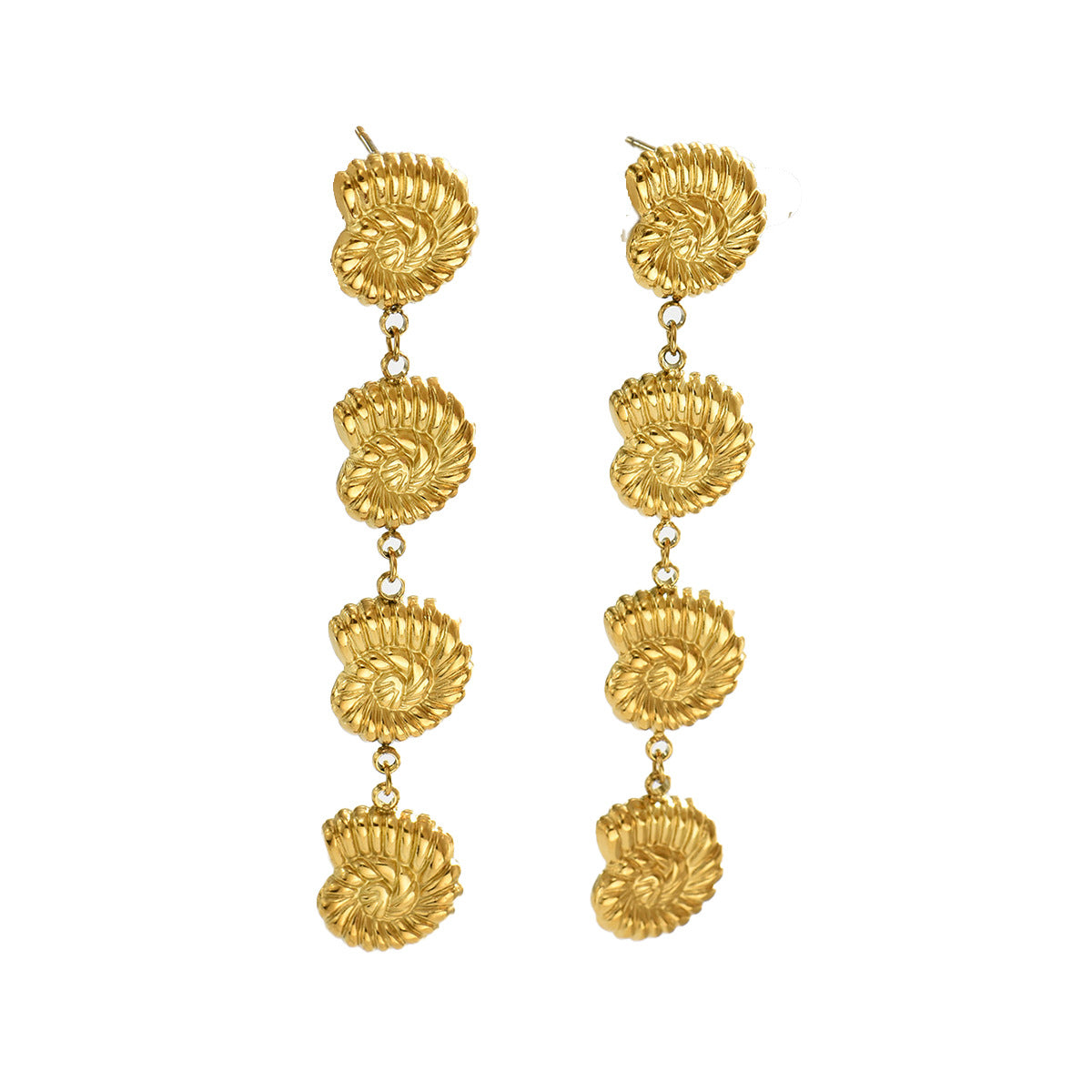 Geometric Wave Shaped Alloy Earrings with Electroplated Finish French-Inspired Luxury Sea Shell Design for Women