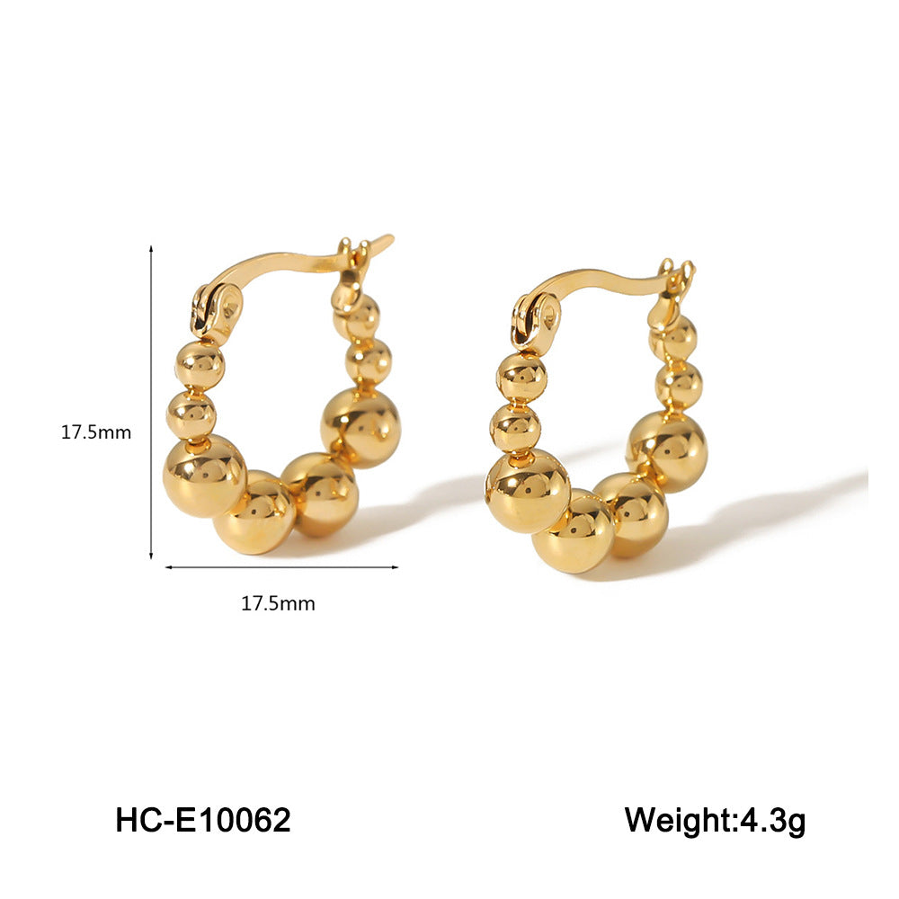 Minimalist Geometric Hollow Beaded Titanium Steel Earrings for Women Hypoallergenic Plated Fashion Studs