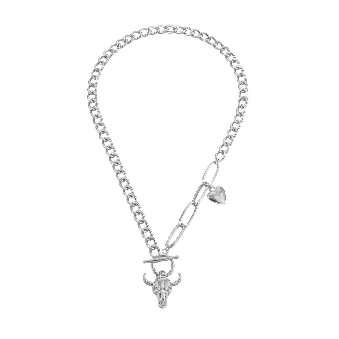 Minimalist Heart-Shaped Bull Pendant Necklace for Women Alloy Chain with Plated Finish