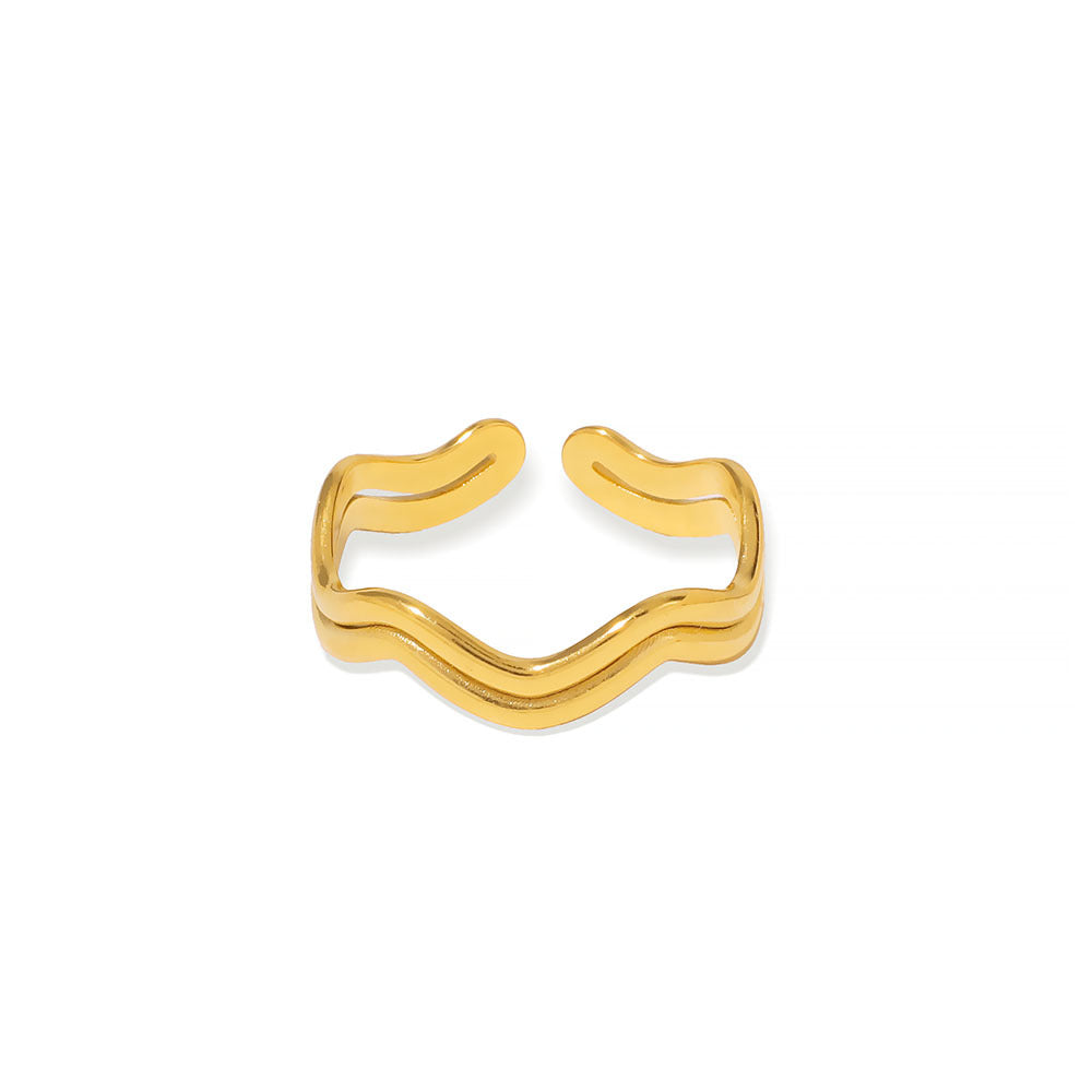 Minimalist Geometric Wave Stainless Steel Ring for Women and Men with Plated Finish