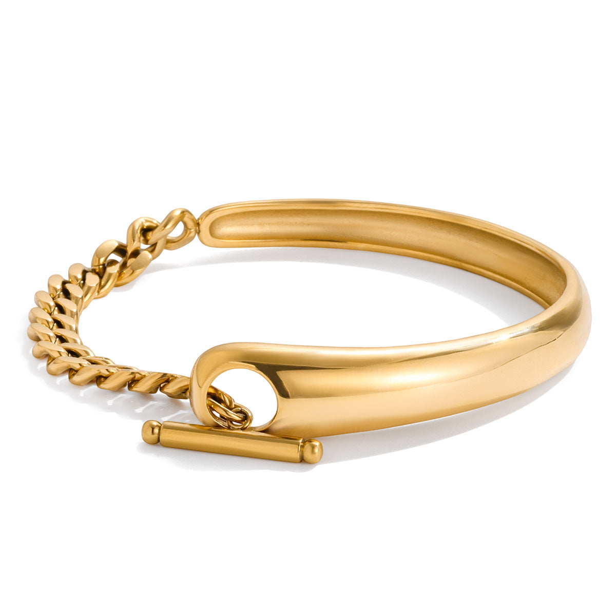 Bracciale asimmetrico a mezza catena minimalista con chiusura a T in acciaio inossidabile con finitura placcata da donna