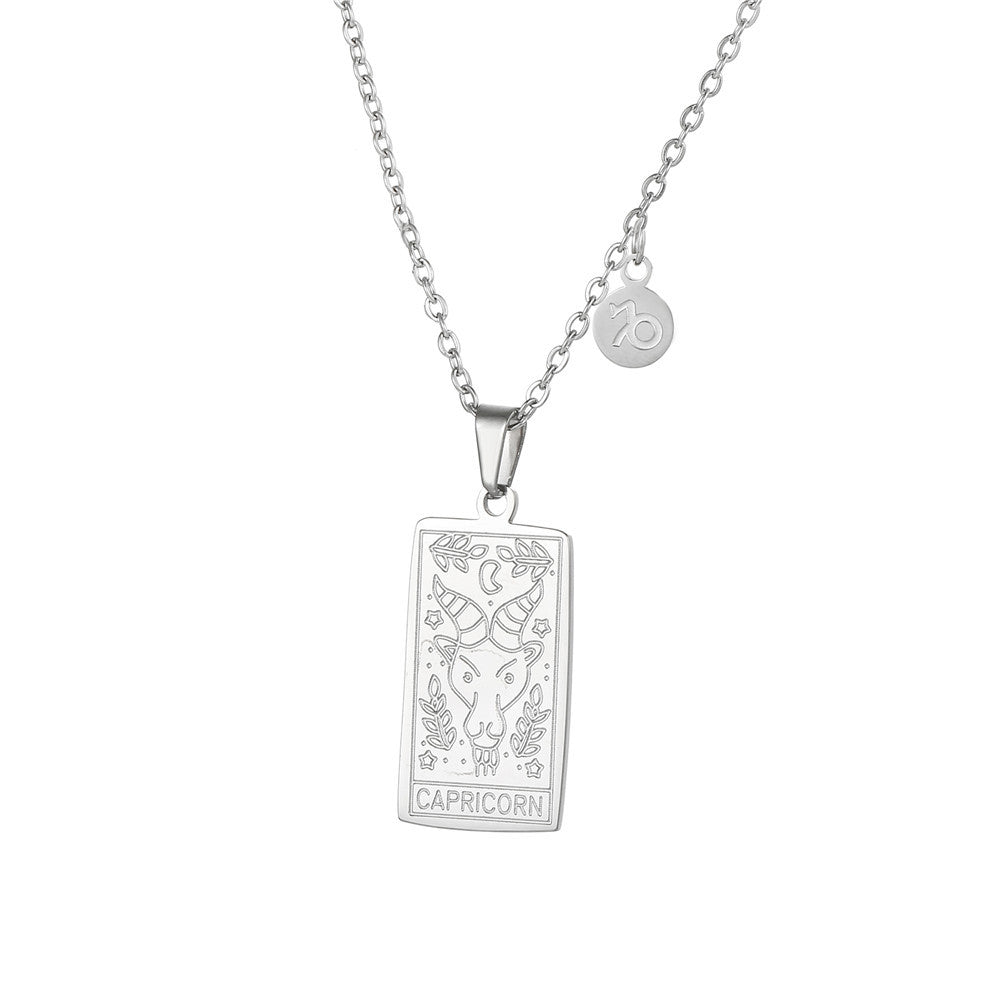 Vintage Geometric Square Titanium Steel Necklace with Alloy Pendant on Ball Chain