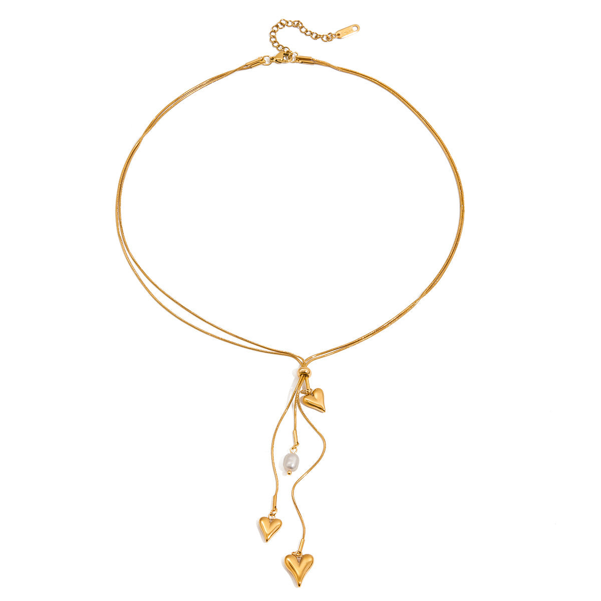 Elegante collana a Y con ciondolo a cuore e nappe in acciaio inossidabile, finitura placcata, catena leggera di lusso per clavicola da donna