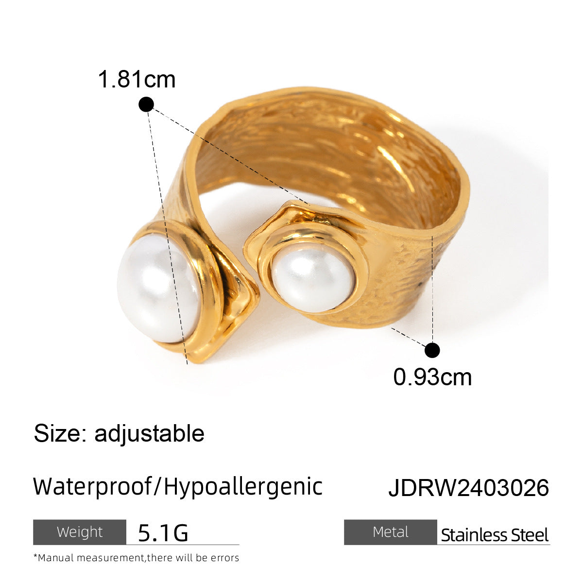 Geometric Round Pearl Inlay Plated Stainless Steel Ring for Women