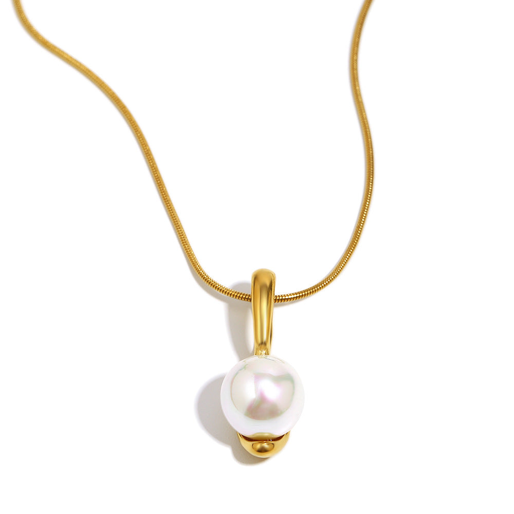 Collana Geometrica Minimalista da Donna in Acciaio Inossidabile con Placcatura in Oro 18K e Perla Simulato