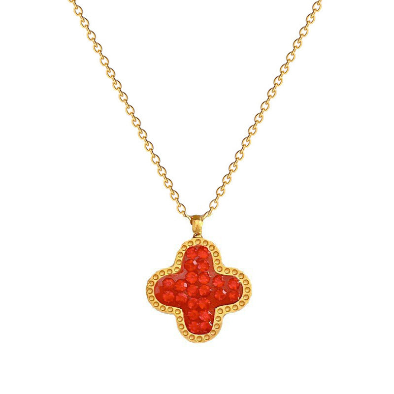 Minimalist Four-Leaf Clover Pendant Necklace in Titanium Steel with Gold Plating for Women and Men, Adjustable Locket Chain Jewelry