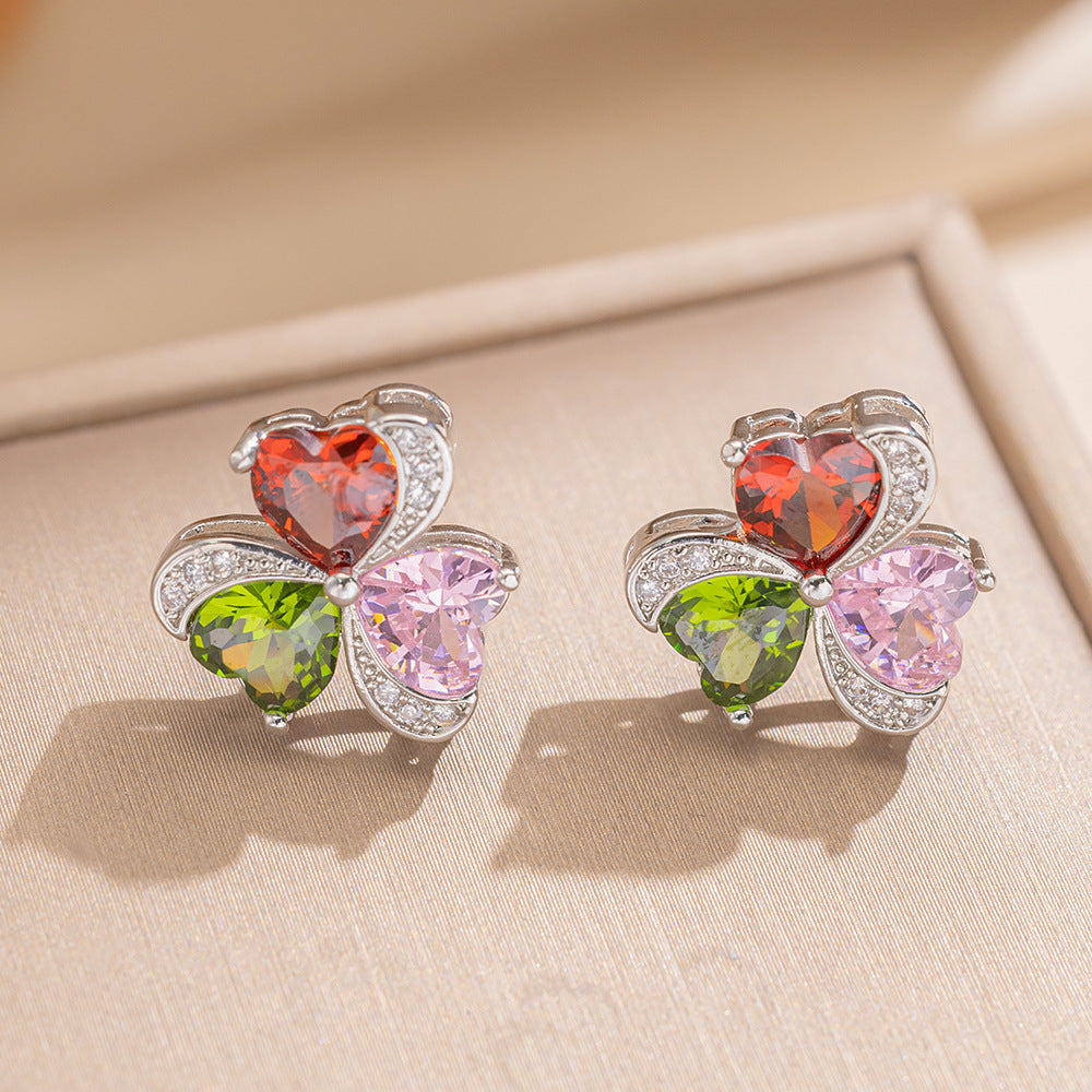 Elegant Minimalist Heart-Shaped Titanium Steel Necklace and Earrings Set with Rhinestone Inlay for Women