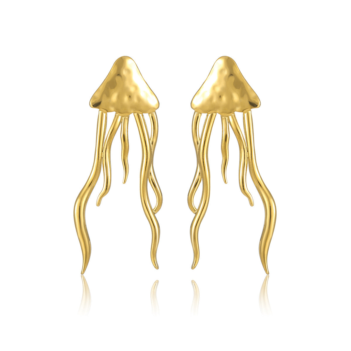 Pendientes de borla de acero inoxidable chapados en oro de 18 quilates con forma de medusa de moda y textura martillada para mujer