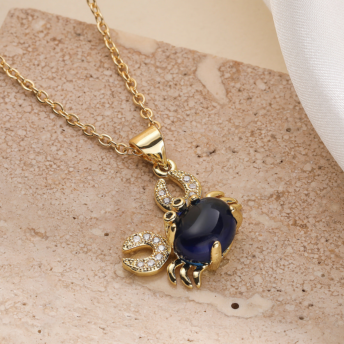 Minimalist Sweet 18K Gold Plated Brass Cubic Zirconia Crab Pendant Necklace for Women