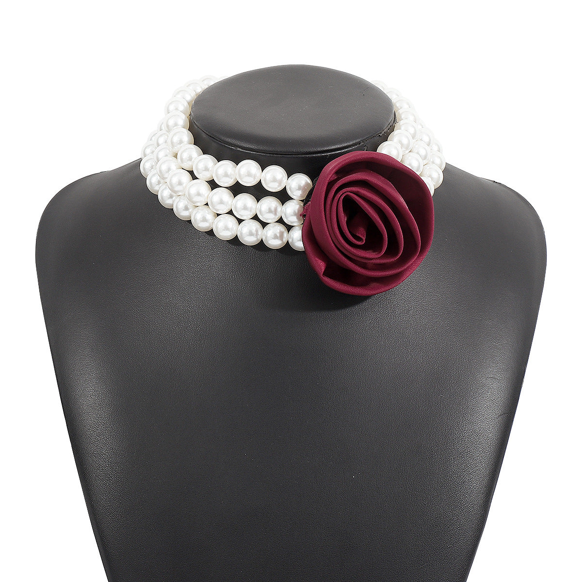 Collar de Perlas Floral con Rosa Estilo Hepburn Vintage para Mujer con Colgante Geométrico y Diseño Artesanal