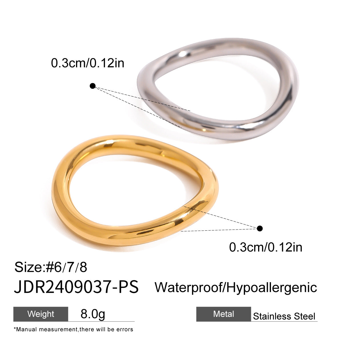 Anillo de acero inoxidable geométrico minimalista con acabado chapado para mujer