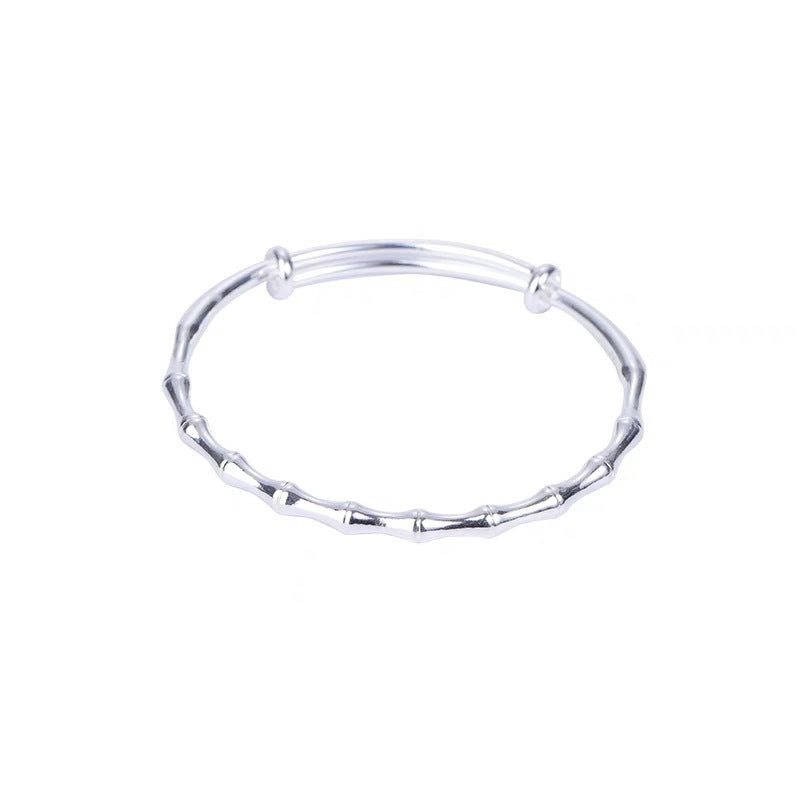 Retro Matte and Polished Alloy Bamboo Cuff Bracelet for Women with Adjustable Pull-Chain Design