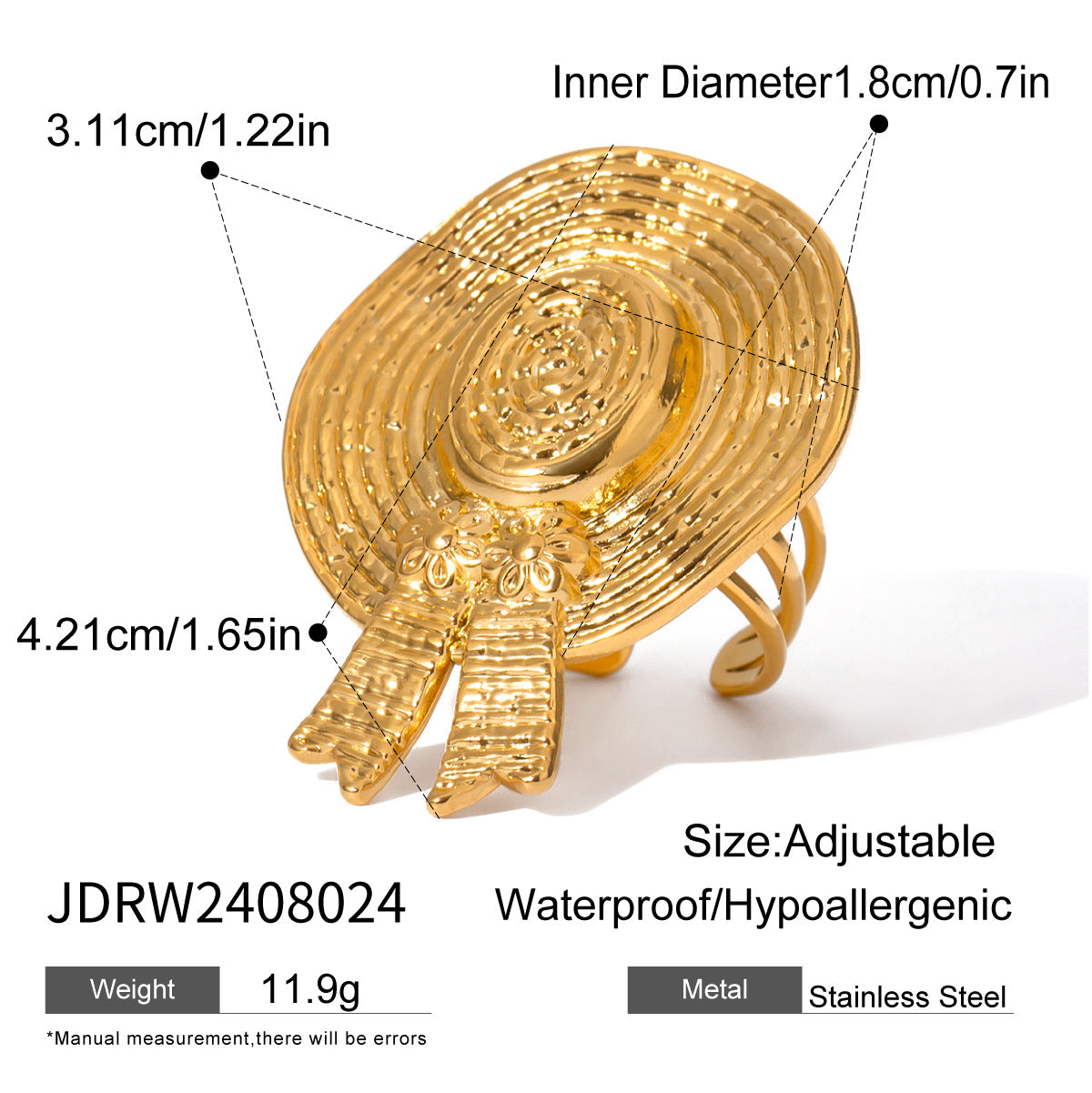 Anello Geometrico in Acciaio Inossidabile con Intarsio in Pietra Naturale Placcato per Donne Gioielli alla Moda ed Eleganti