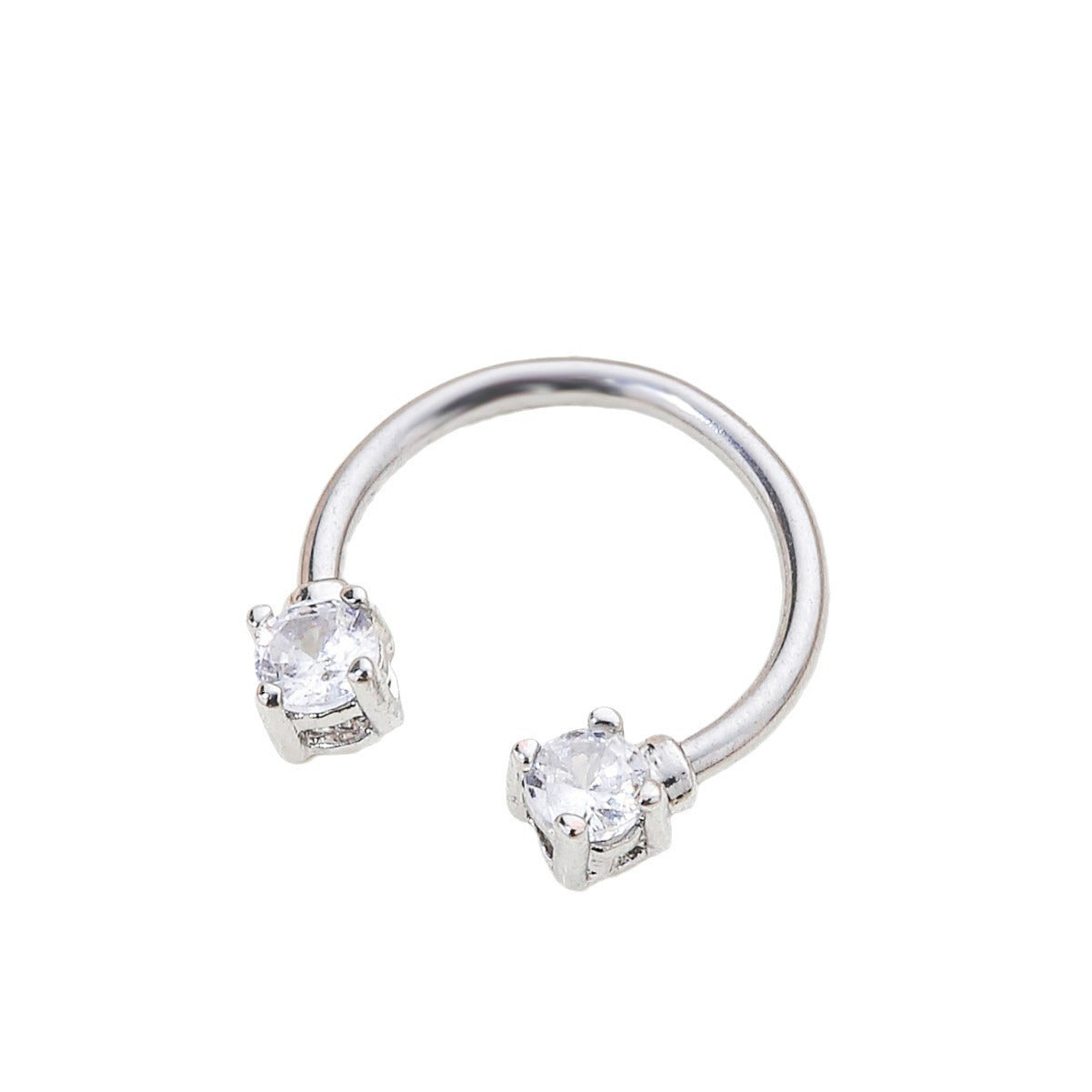 Anillo de nariz en U minimalista para mujer, hecho de latón con incrustaciones de diamantes de imitación, joya para tabique acentuada con cristal blanco
