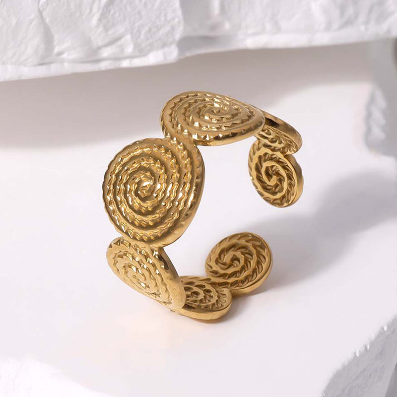 Vintage Geometric Open-Style Titanium Steel Ring for Women with Plated Finish, Non-Fading Stainless Steel Index Finger Band